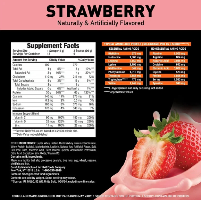 Body Fortress Super Advanced 100% Whey Protein Powder, Strawberry, 1.78 lb, 60g