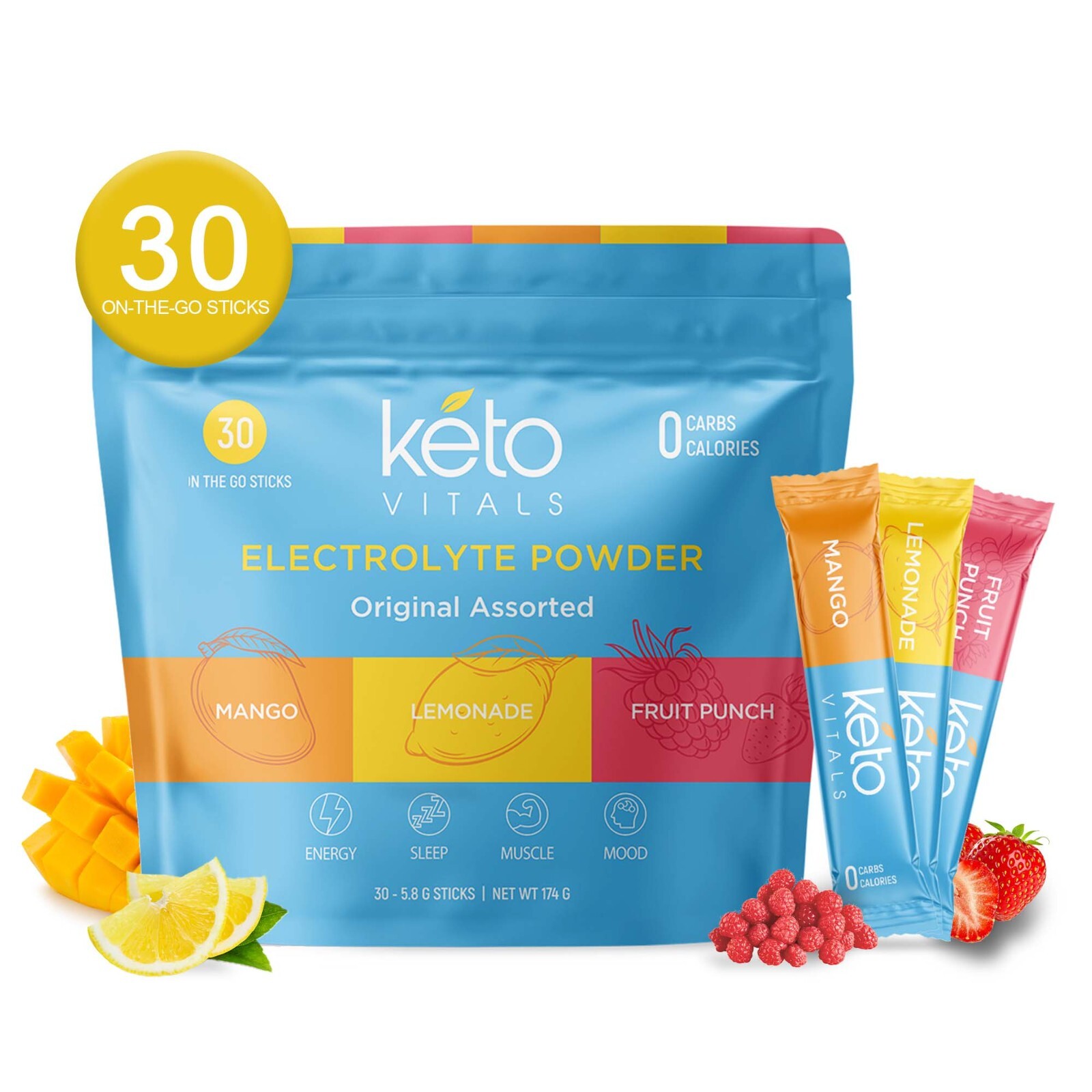 Keto Vitals Original Electrolyte Powder Stick Packs| – 30 Count