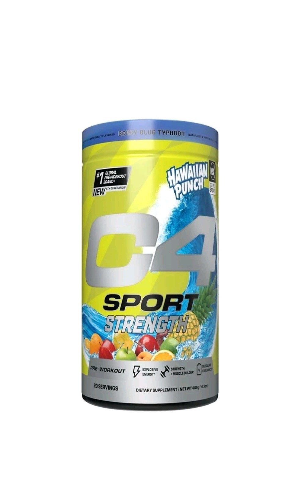 C4 Sport Strength, Pre-Workout, Hawaiian Punch Berry Blue Typhoon, 14.3 oz