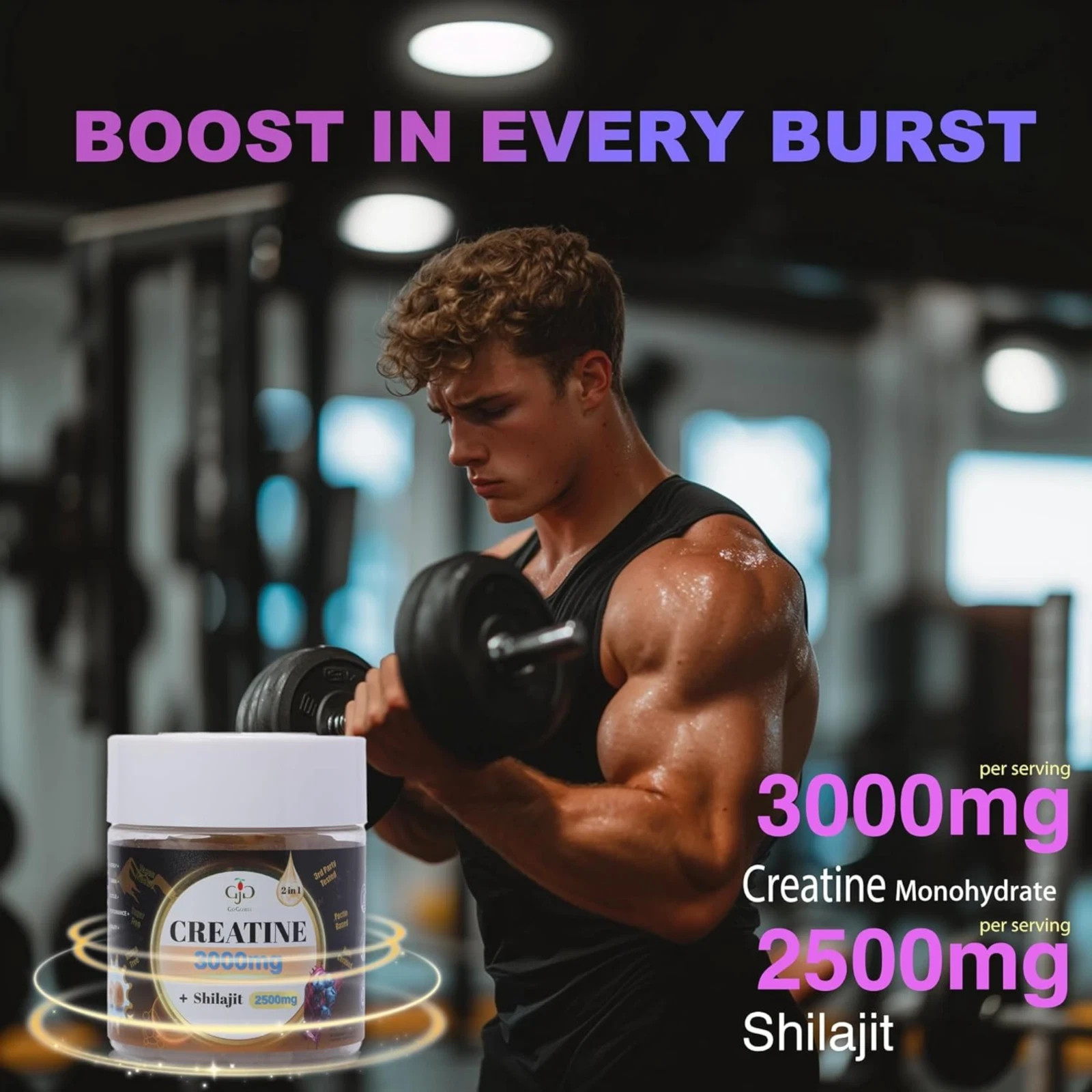 Creatine Gummies 3000mg with Shilajit 60 Ct Blueberry Muscle Recovery Energy