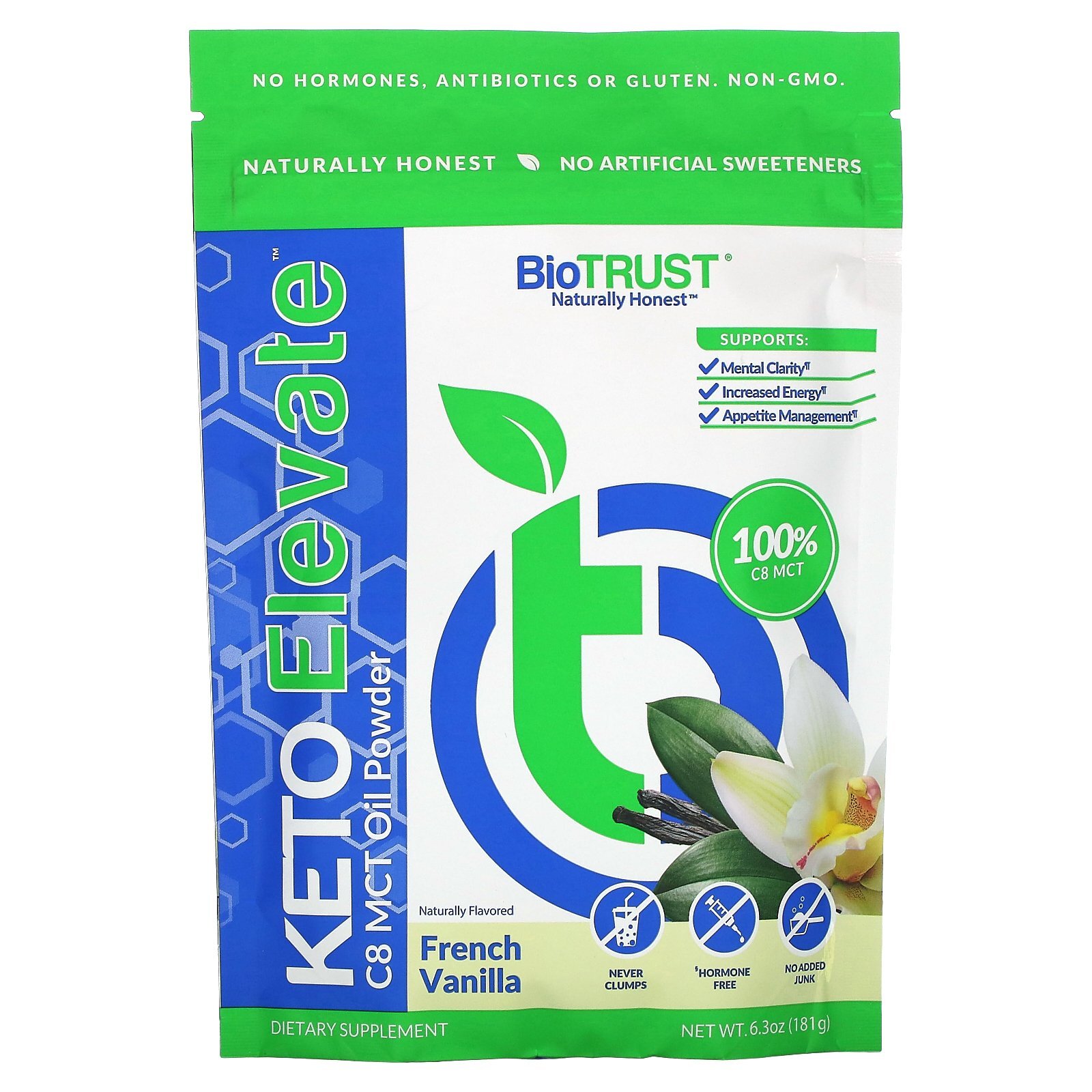 Keto Elevate, C8 MCT Oil Powder, French Vanilla, 6.3 oz (181 g)
