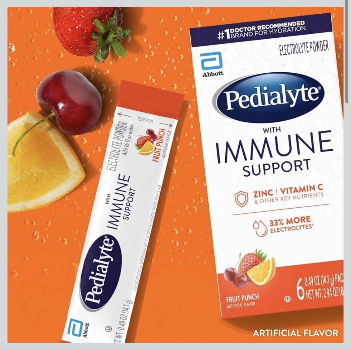 36 Pedialyte with Immune Support On-The-Go Electrolytes Fruit Punch 100% B12 + C