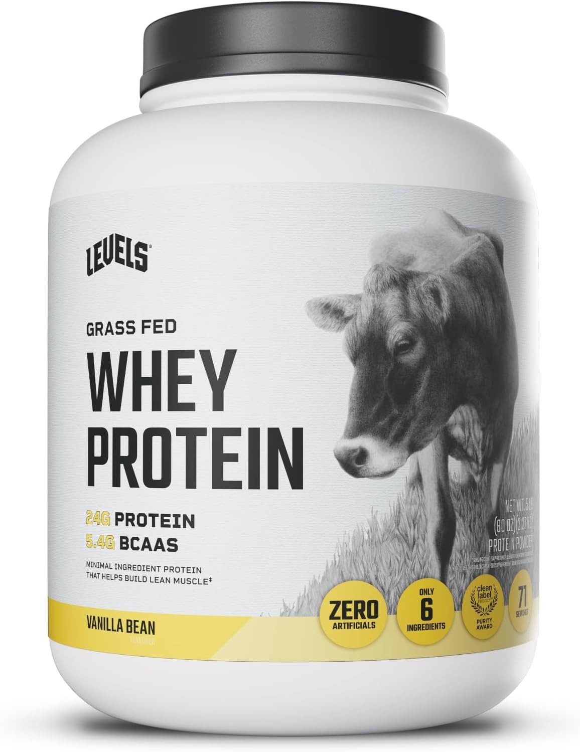 Levels Grass Fed Whey Protein Powder, 24G of Protein, Vanilla Bean, 5LB