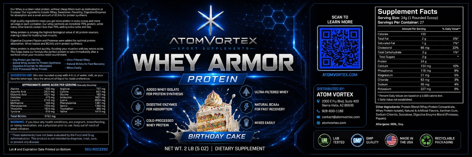 Atom Vortex Whey Armor Protein — Birthday Cake