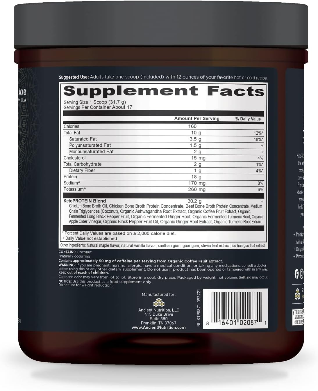 Ancient Nutrition Keto Protein Vanilla 19oz NEW
