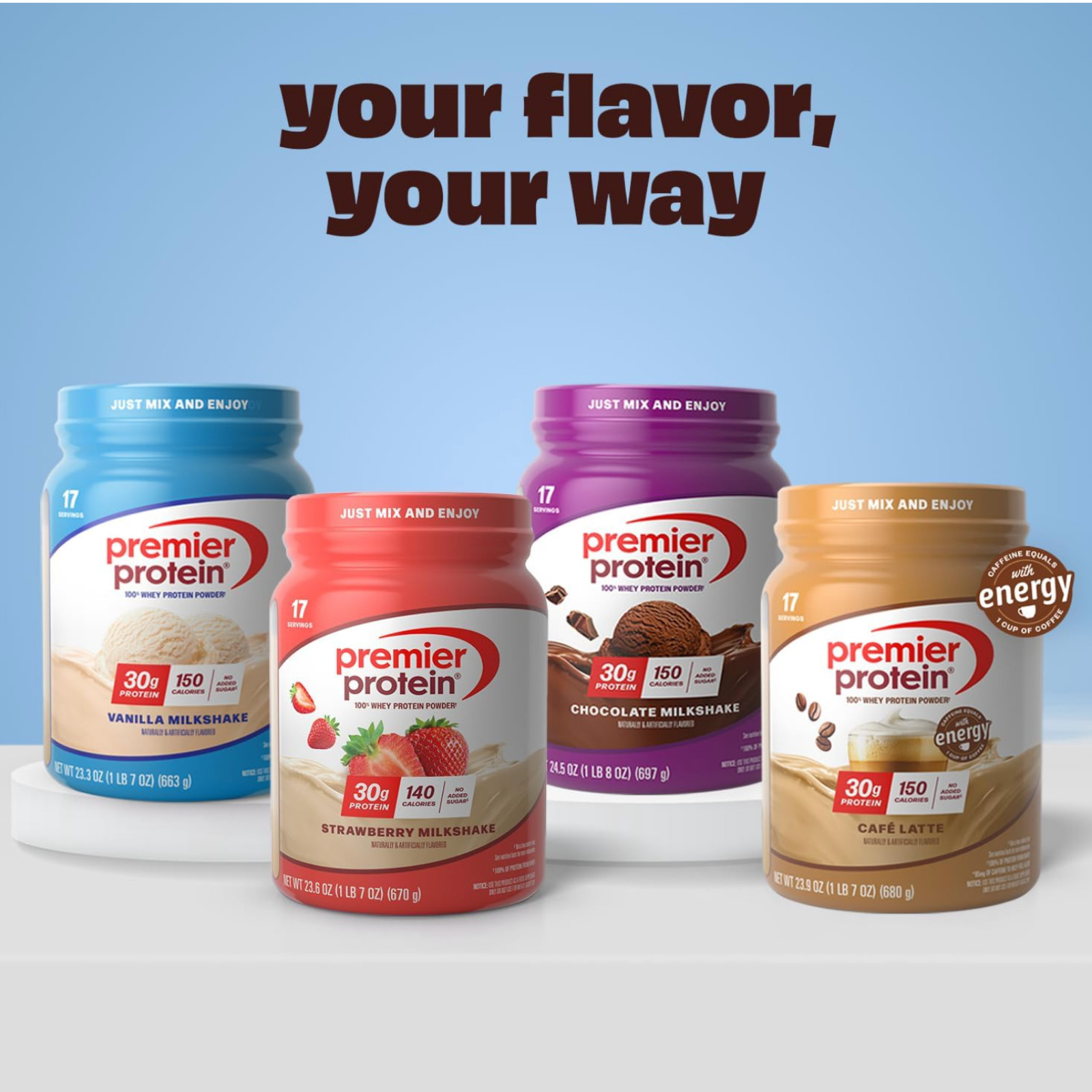 Premier Protein Powder, Vanilla Milkshake 30g Protein 1g Sugar 100% Whey Protein
