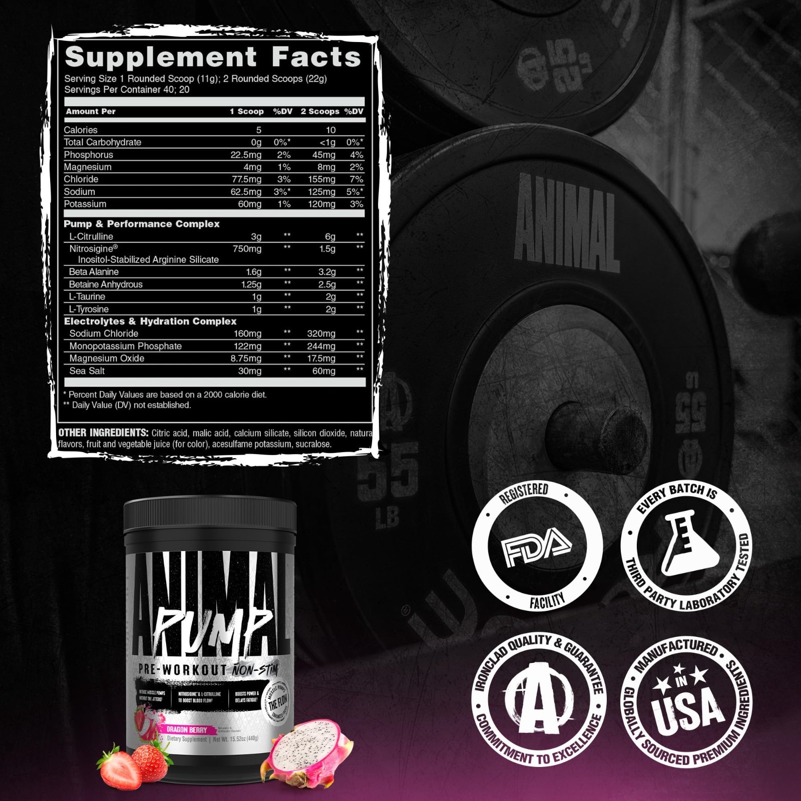 Stim-Free Pre-Workout Powder – 6g L-Citrulline, Beta-Alanine, Electrolytes, 20 S