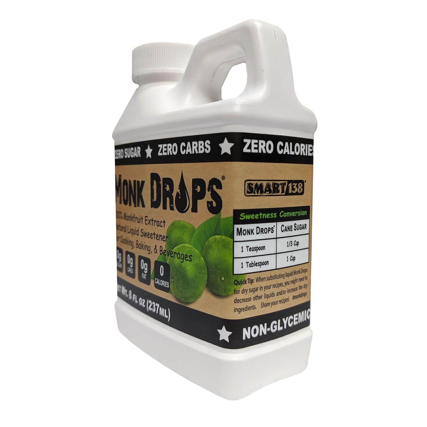 Monk Drops – 100% Monkfruit Liquid Sweetener, Zero 8 Fl Oz (Pack of 1)