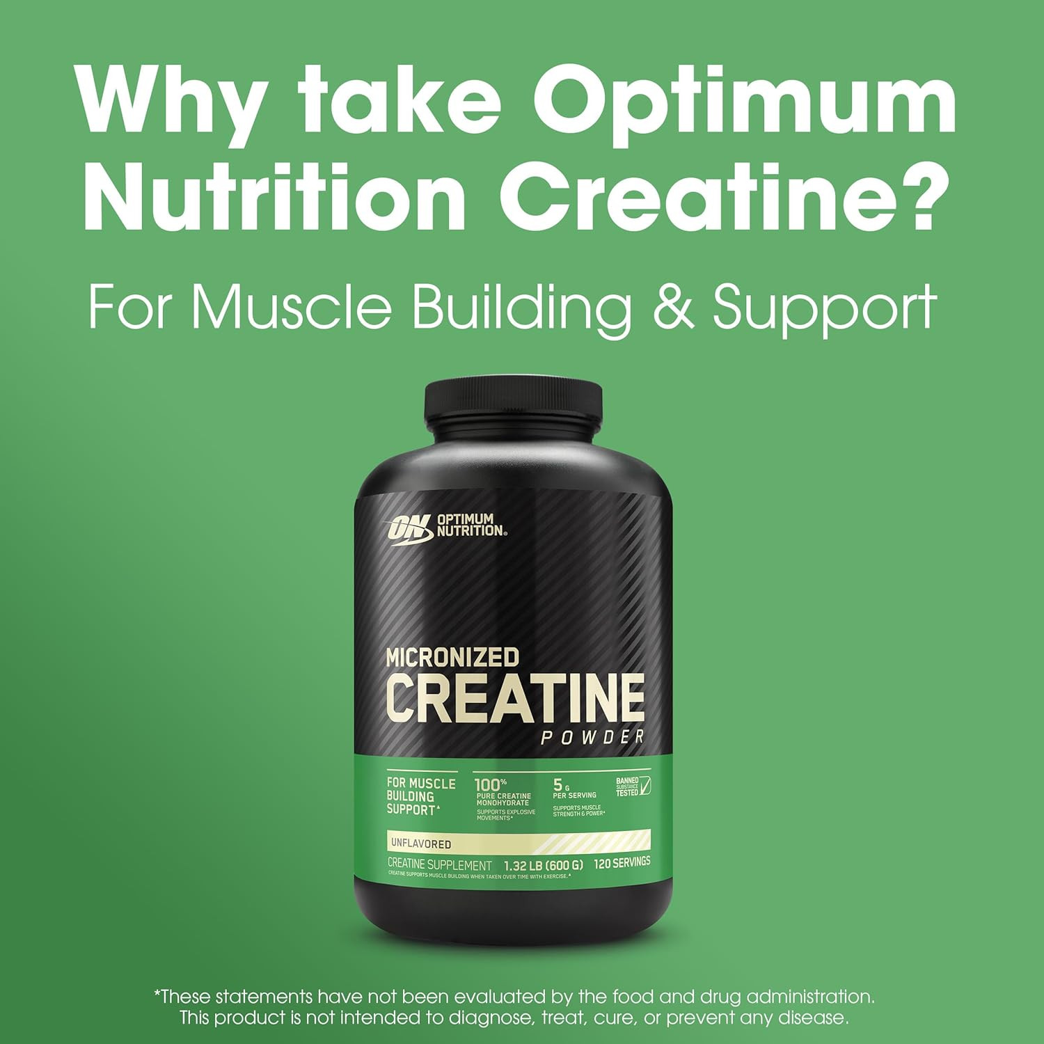 Micronized Creatine Monohydrate Powder, Unflavored, 600g, 120 Servings