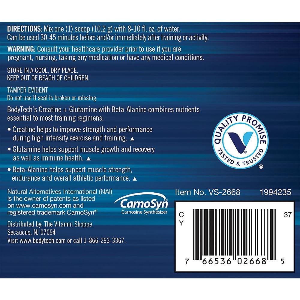 BODYTECH Creatine + Glutamine with Beta-Alanine – Advanced Performance Formula –