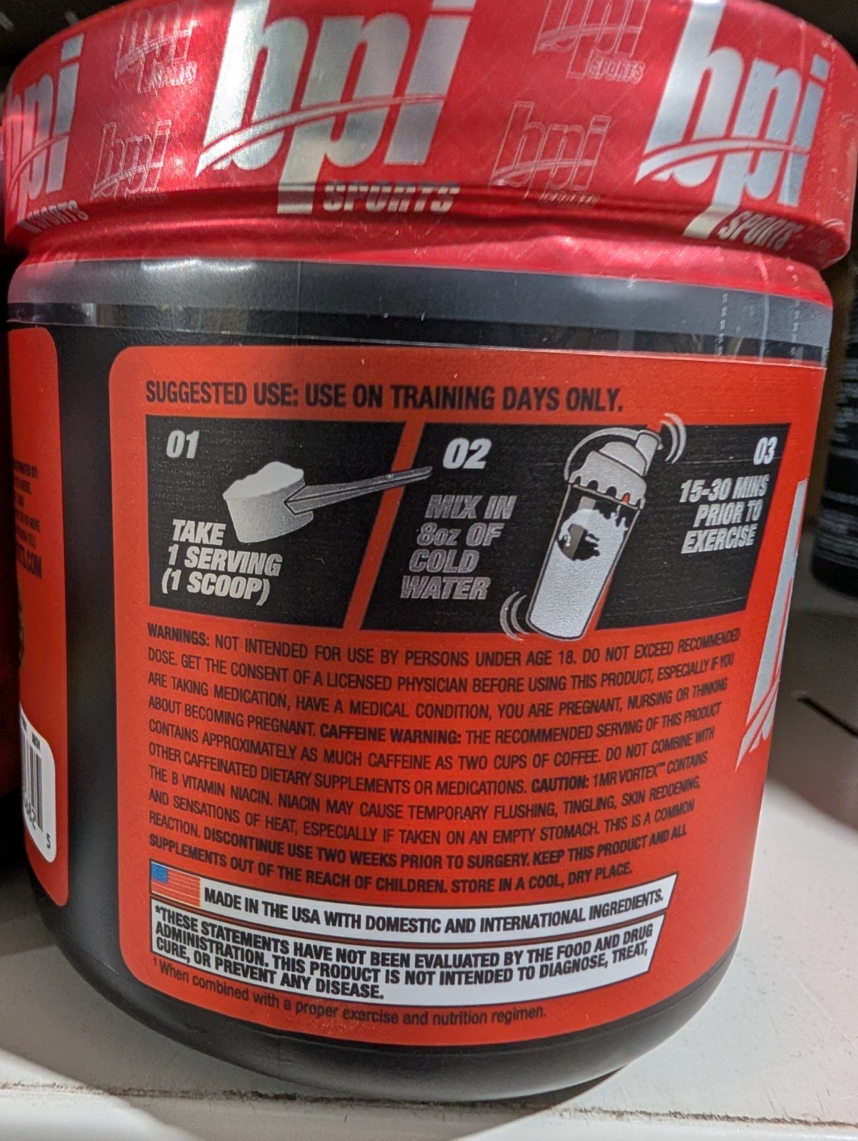 BPI Sports 1MR Vortex 50 serv Fruit Punch Pre-Workout Exp 4/28