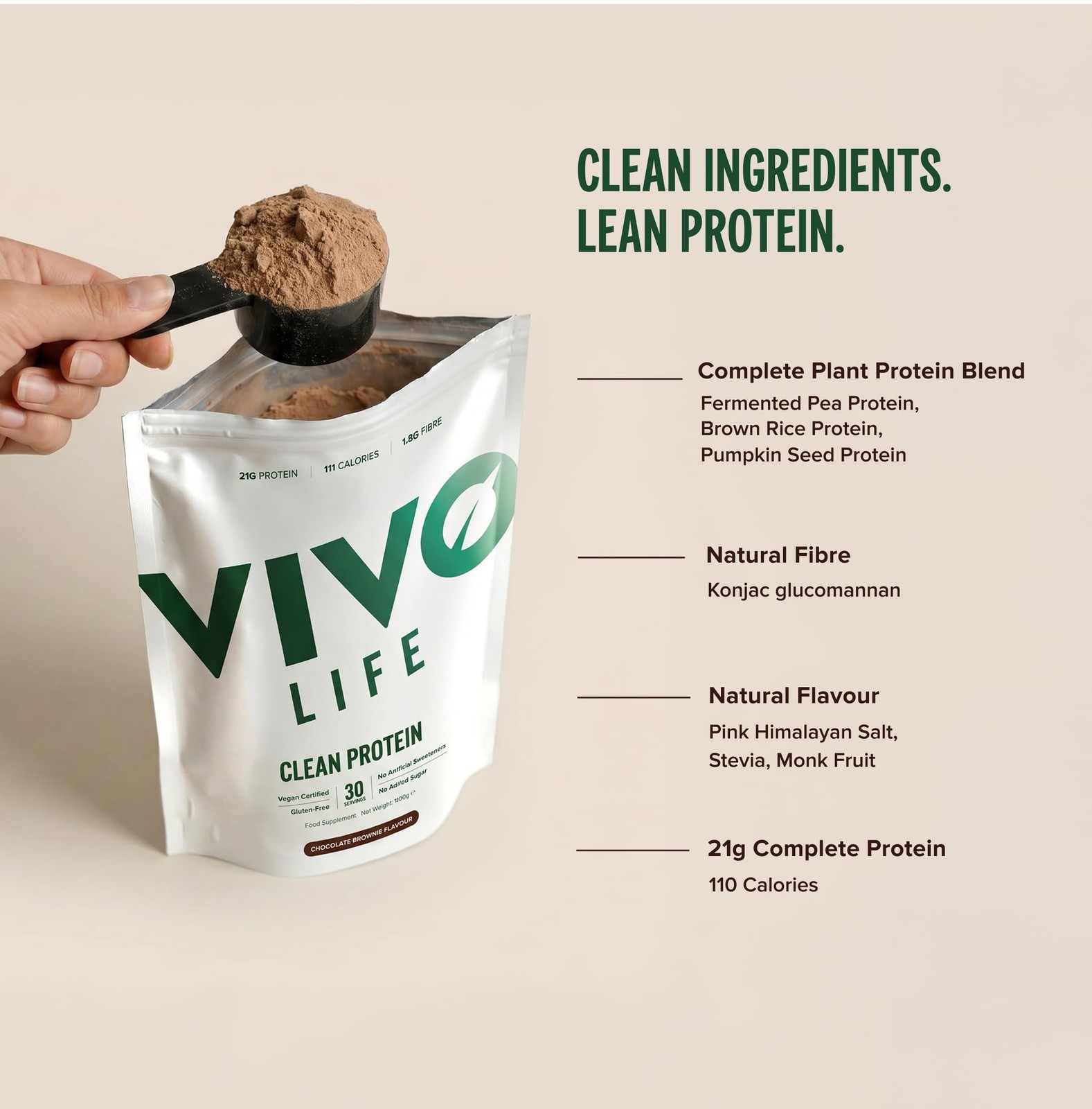 Vivo Life Vegan Protein Powder 21G Pea Hemp Plant Based Protein Per Scoop 30