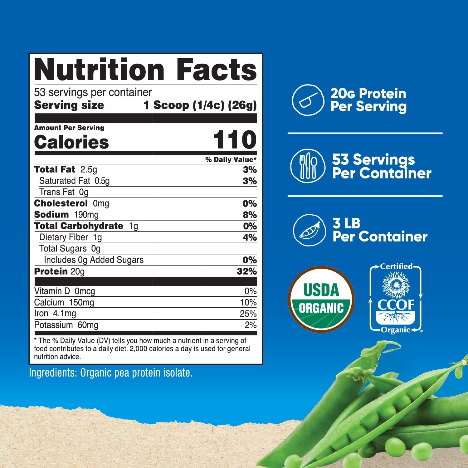 Nutricost Organic Pea Protein Powder 3 LB Unflavored
