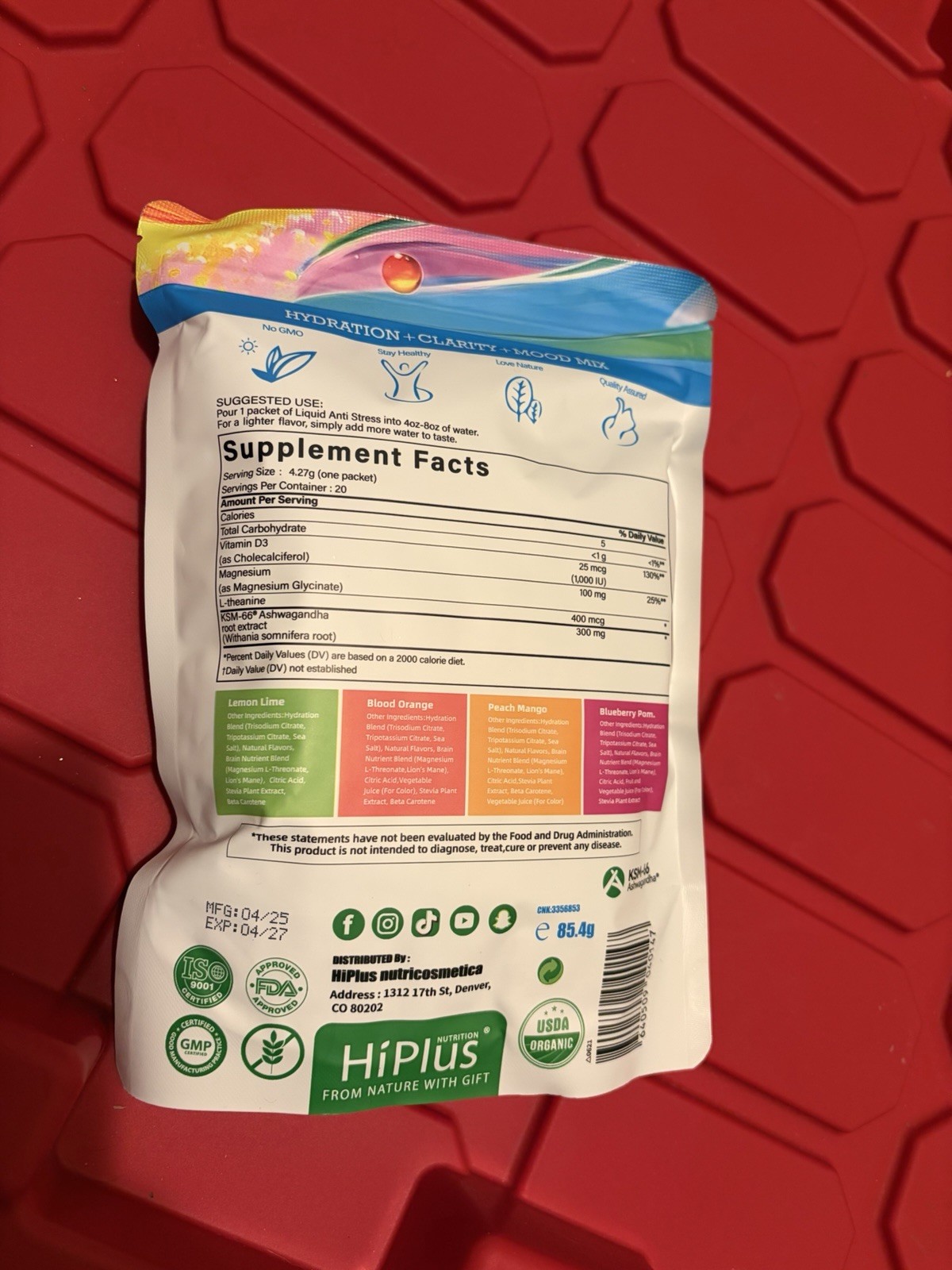 HiPlus Variety Pack Calming Drink Mix 20 Sticks Hydration Clarity Mood Magnesium