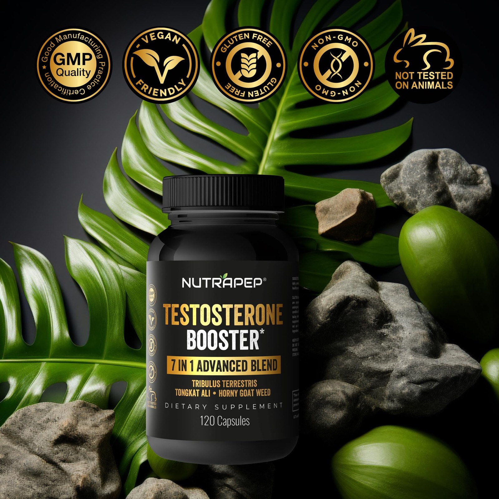 Testosterone Booster Supplement for Men – Natural 120 Count (Pack of 1)