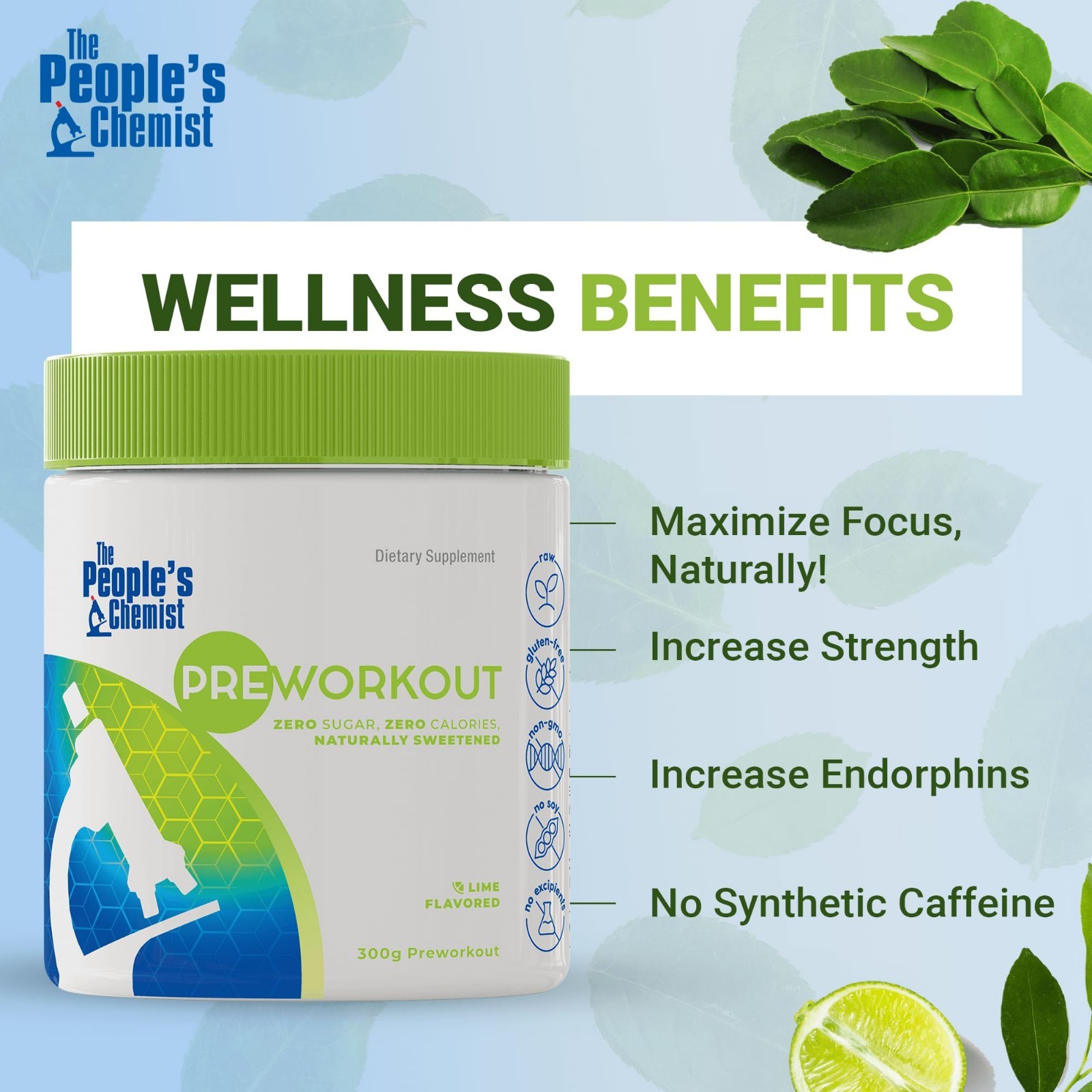 Natural Pre-Workout Supplement – Lime Flavor, Energy, Focus & Endurance, No Suga