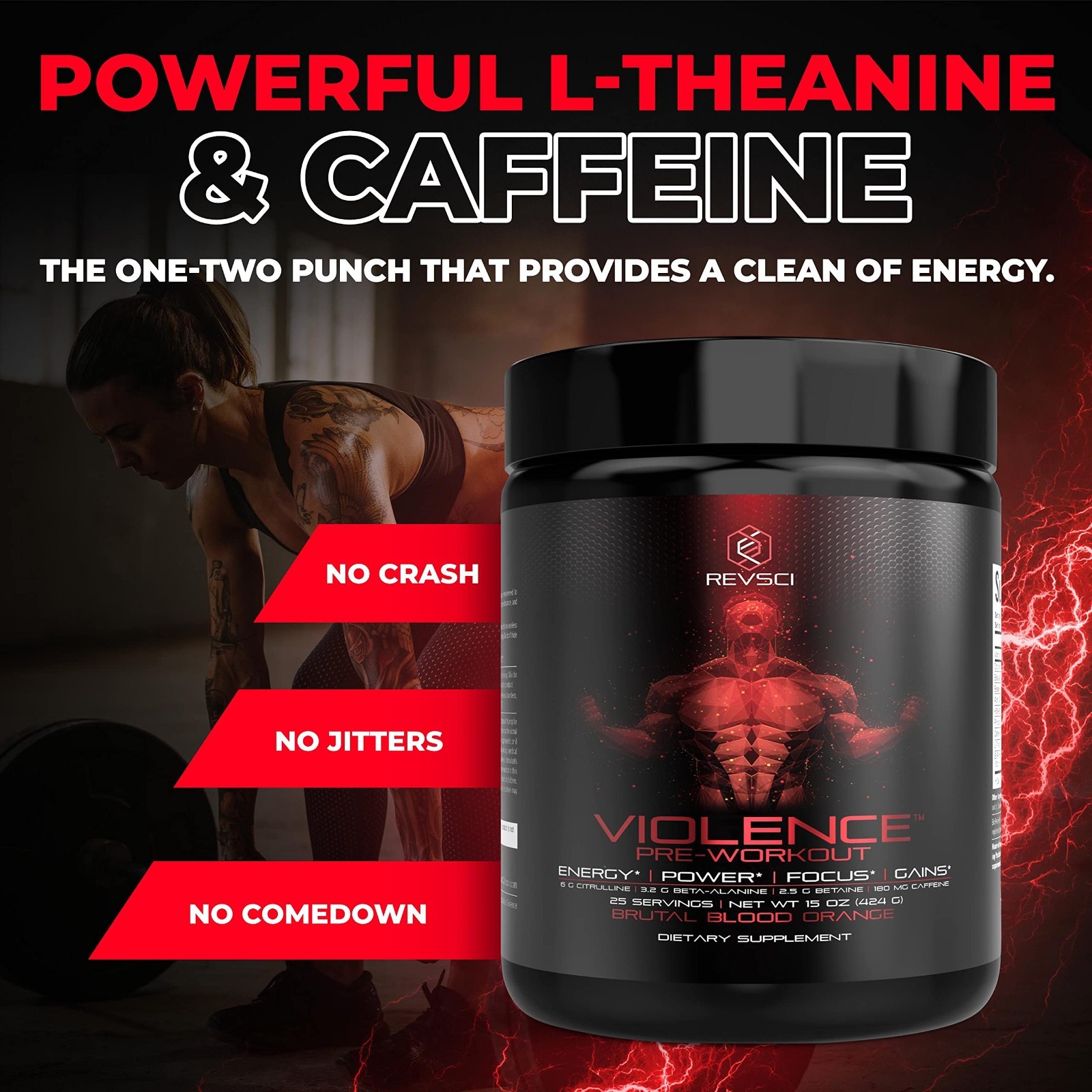 Pre Workout Powder for Energy & Focus, 180mg Caffeine, L-Theanine, Beta Alanine
