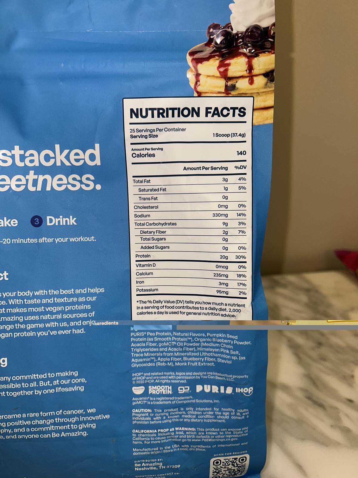 Be Amazing Vegan Plant-Based Protein Powder – Double Blueberry Pancakes – 04/27