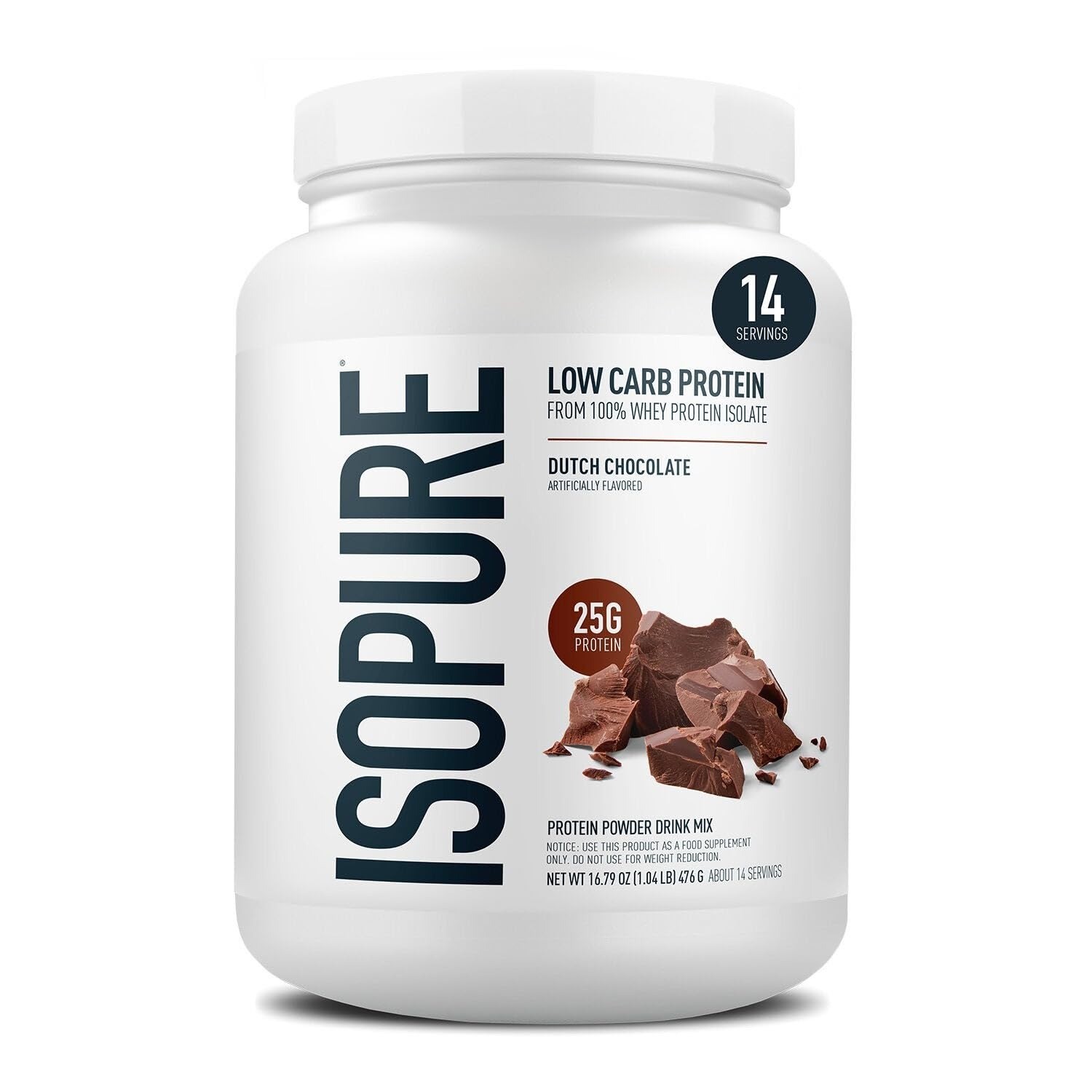 Isopure 100% Whey Isolate Protein Powder Dutch Chocolate 25g Protein 1 lb