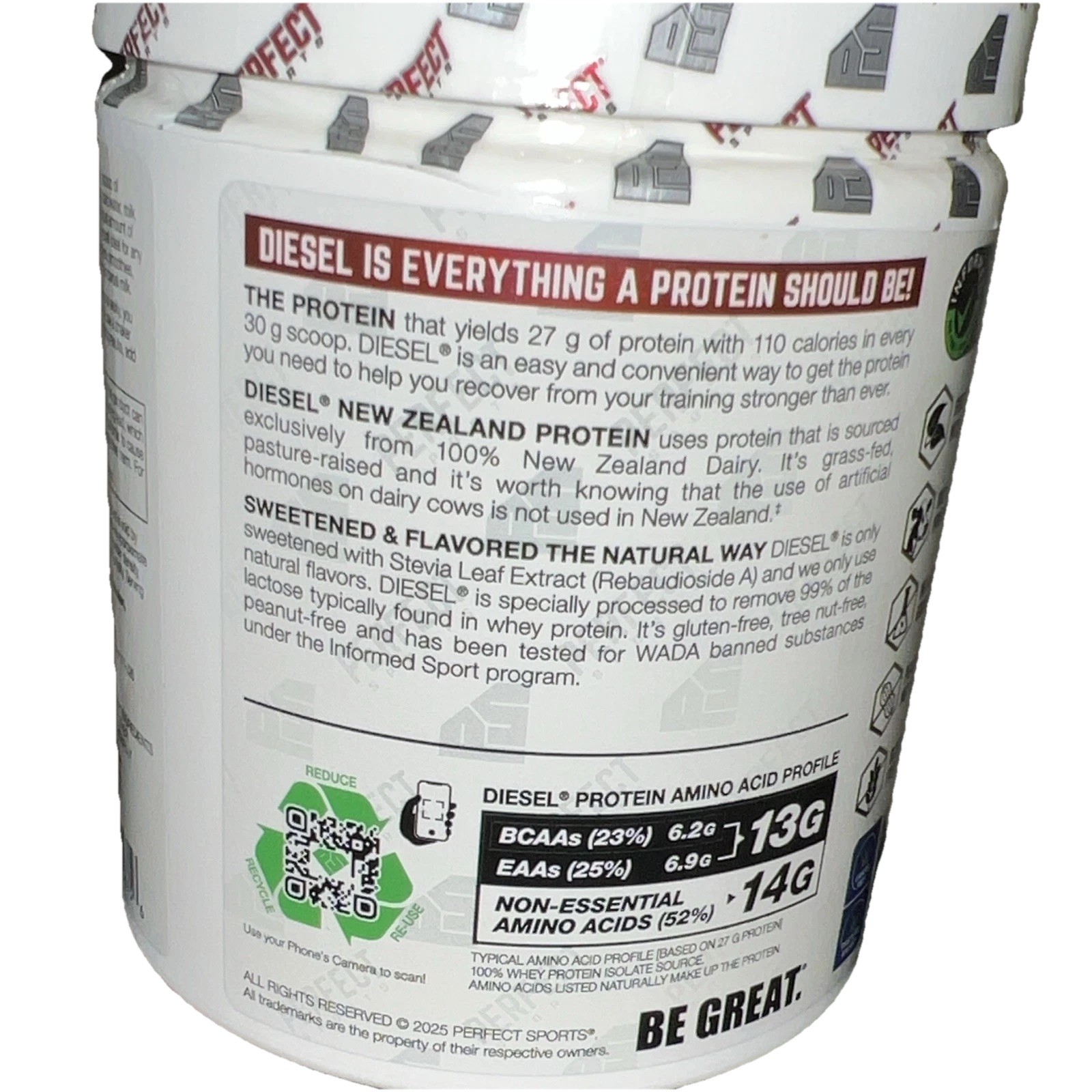 Perfect Sports Diesel New Zealand Whey Isolate French Vanilla 360g Gluten-Free