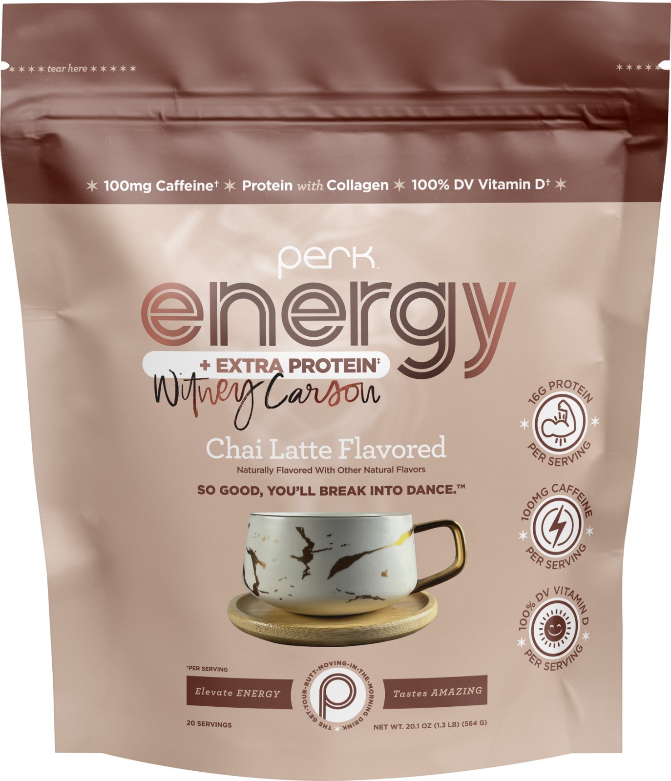 Perk Energy + Extra Protein Powder (1.3 LB) Chai Latte – Witney Carson Edition