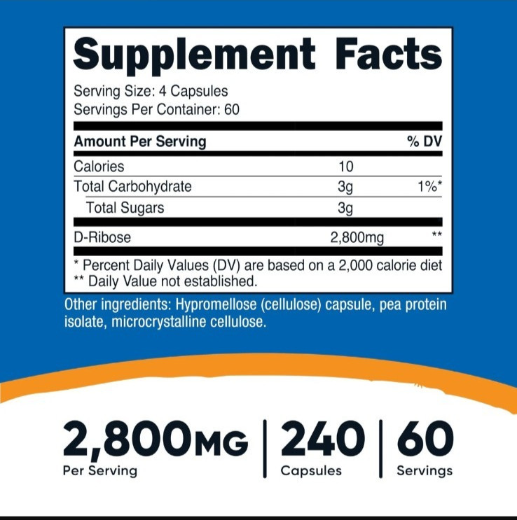 Nutricost D-Ribose 2800mg, 240 Capsules, Non-GMO Gluten Free Vegetarian, 11/2028