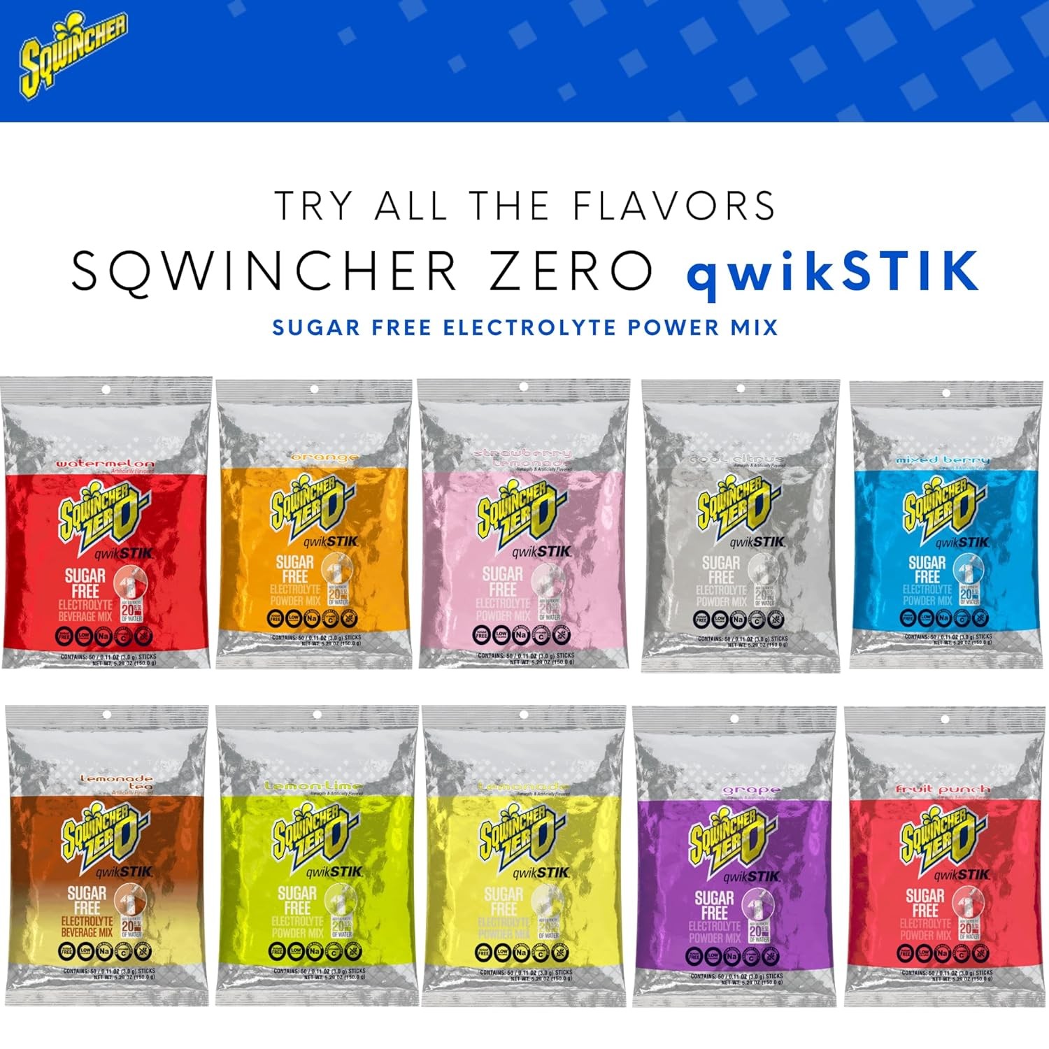 Sugar Free Sports Drink Mix Powder, Mixed Berry 0.11 Ounce (Pack of 50)