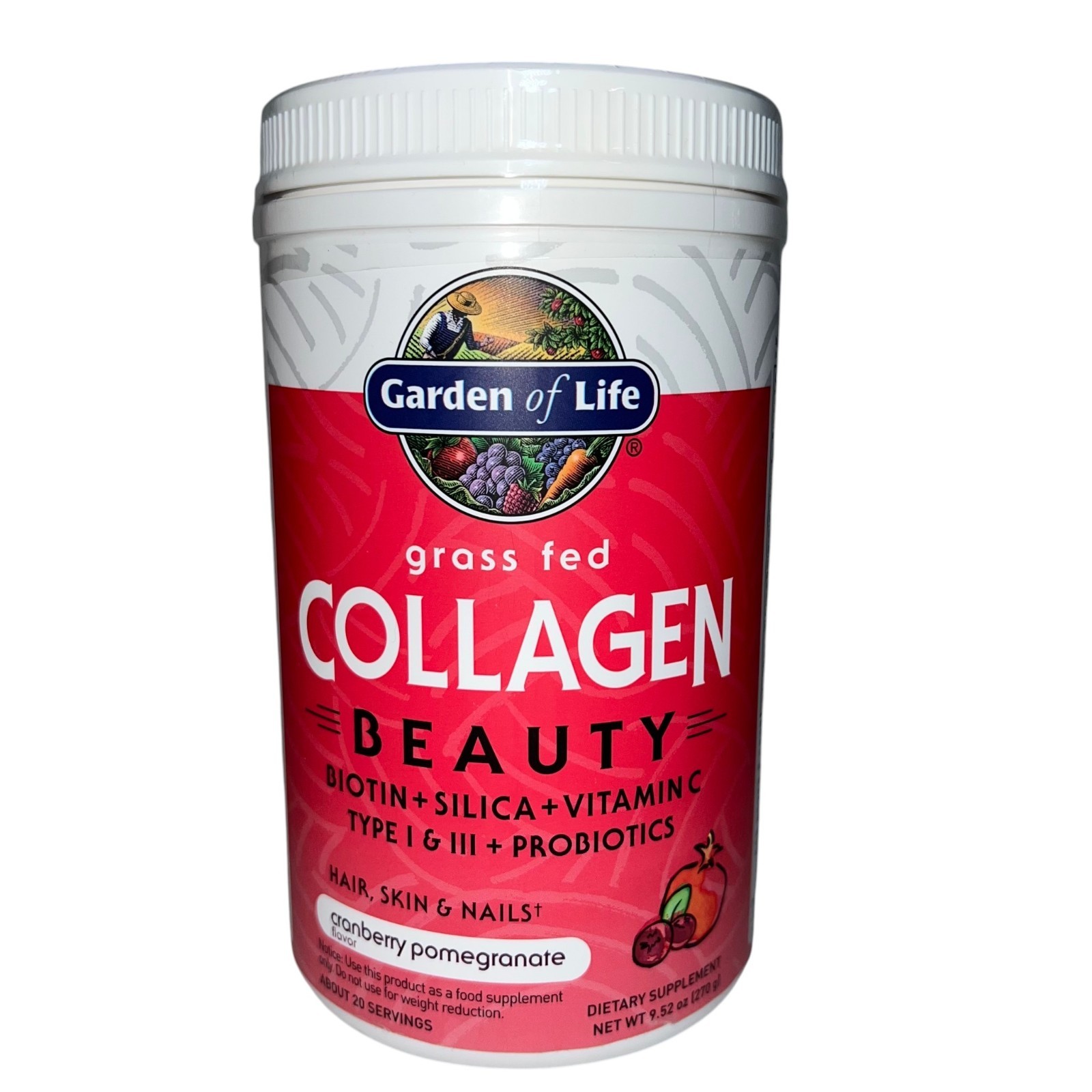 Garden of Life Grass Fed Collagen Beauty Cranberry Pomegranate 9.52oz 270g NEW