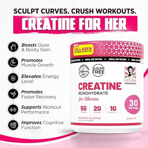Creatine Monohydrate Powder 5000mg Collagen BCAA Women Strength Recovery