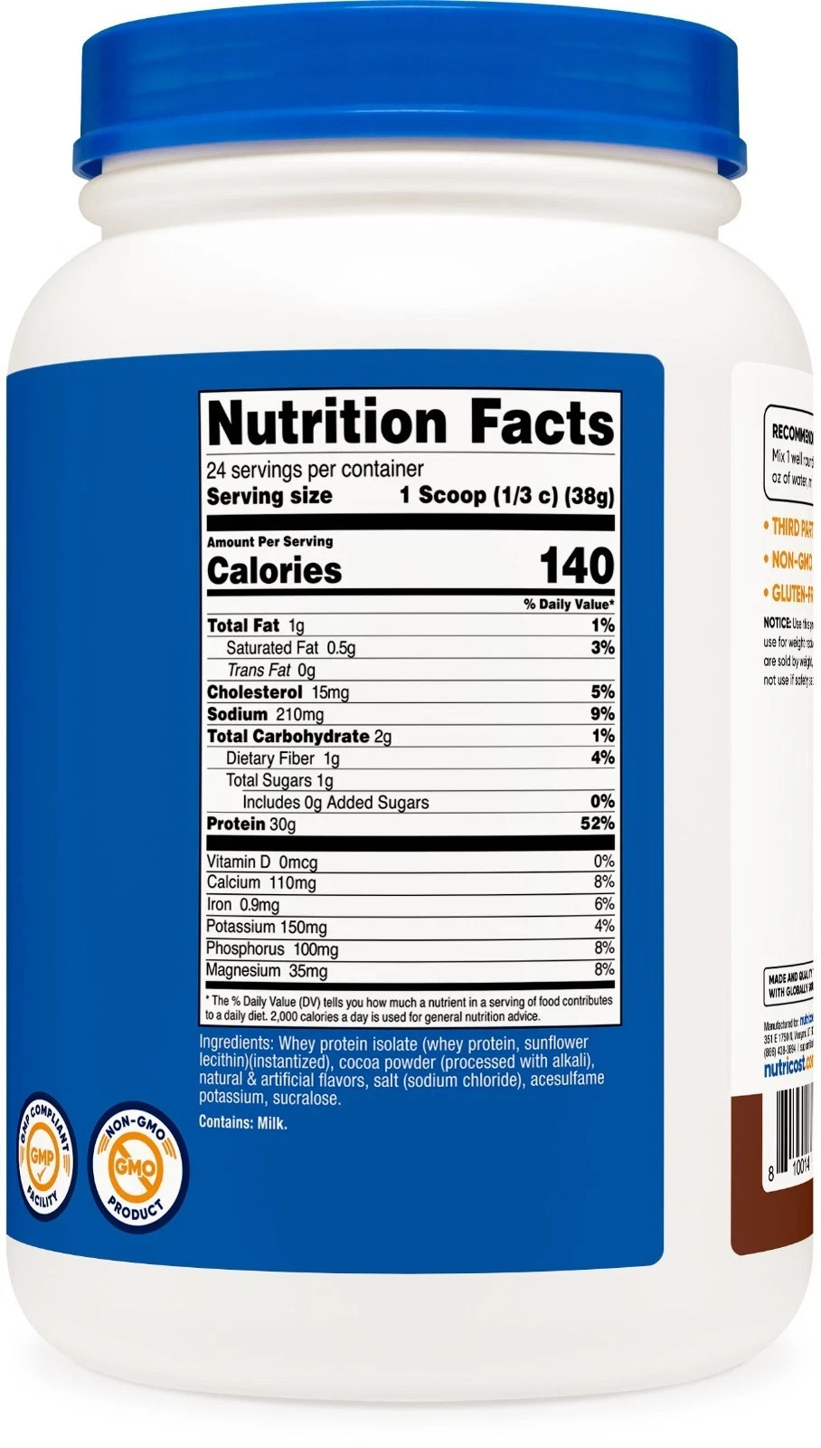 Nutricost Whey Protein Isolate (Chocolate) 2LBS exp 12/2026