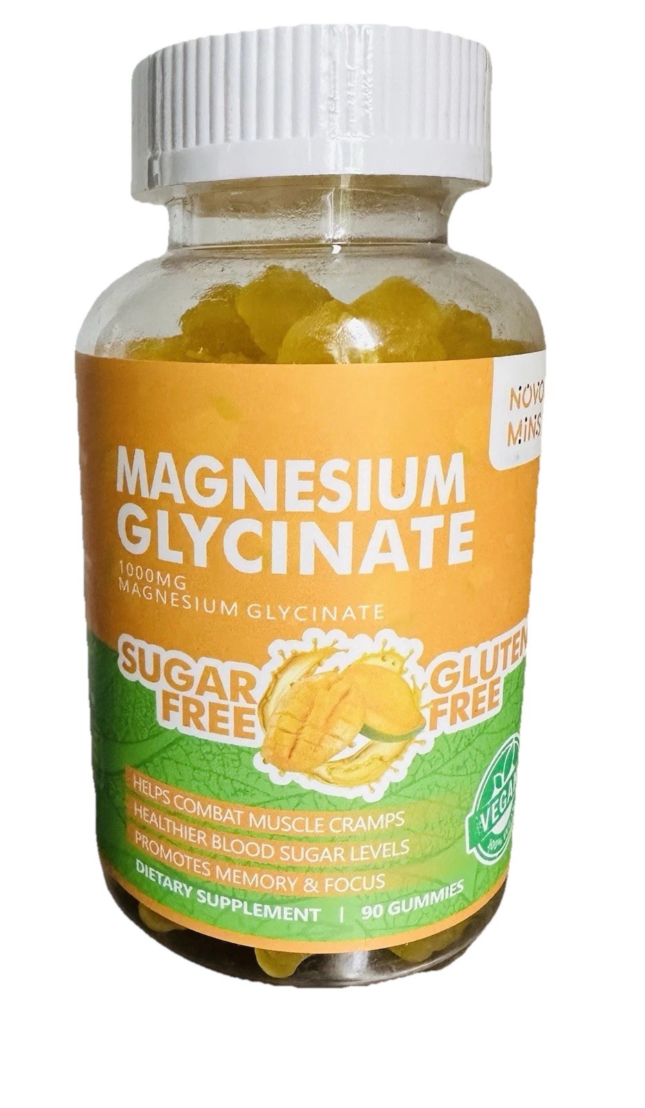 Novo Mins MAGNESIUM GLYCINATE 1000mg Per Serving (2 Gummies) No Sugar-No Gluten