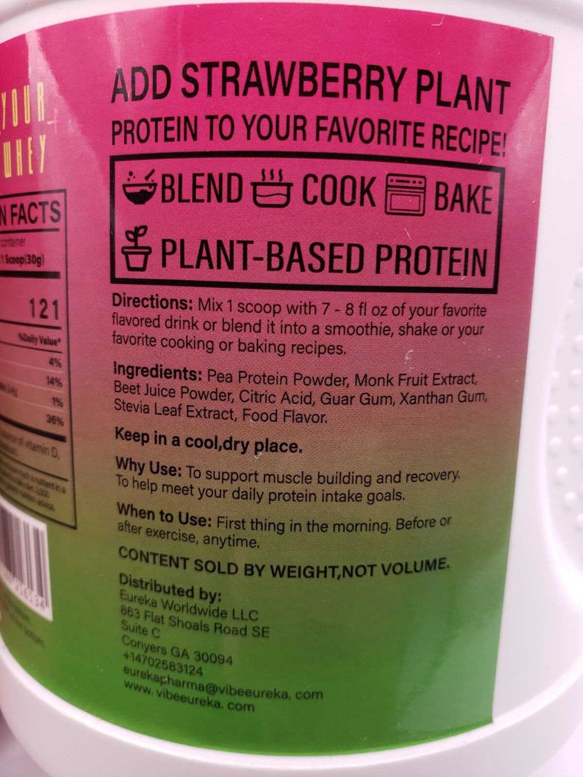 YOUR WHEY Plant based Vegan Protein Powder,1.51lb – Strawberry Flavors