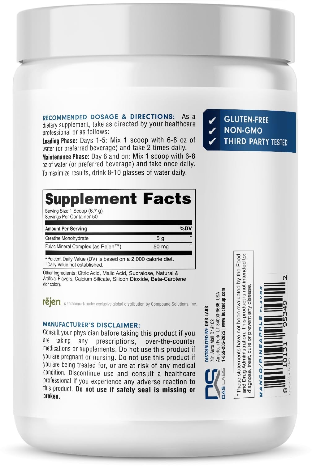 Mango Pineapple Creatine Monohydrate Powder – Easy Mix, Vegetarian, 5G/Serving,