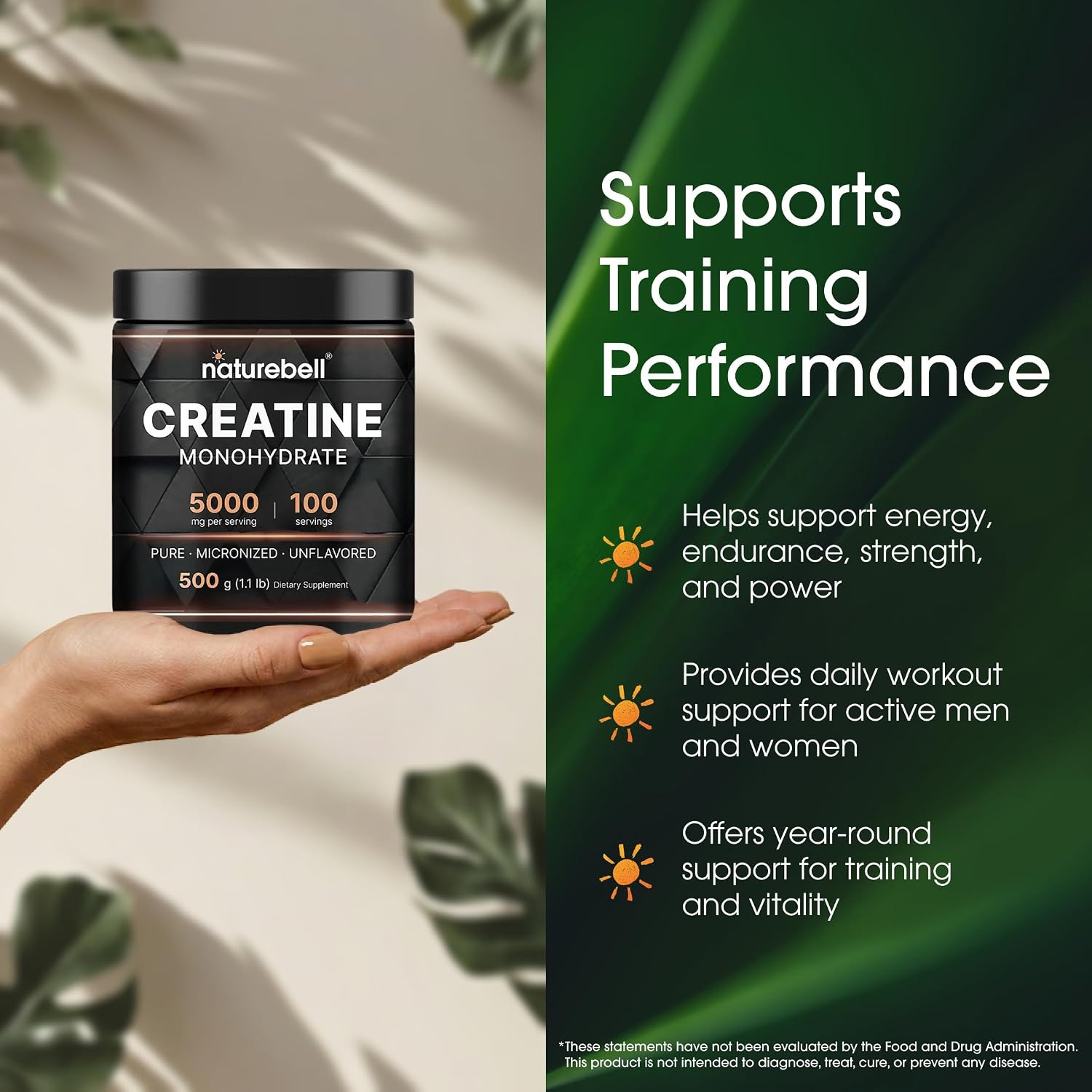 Instant Creatine Monohydrate Powder 500 Grams, 5000Mg per Serving, Unflavored
