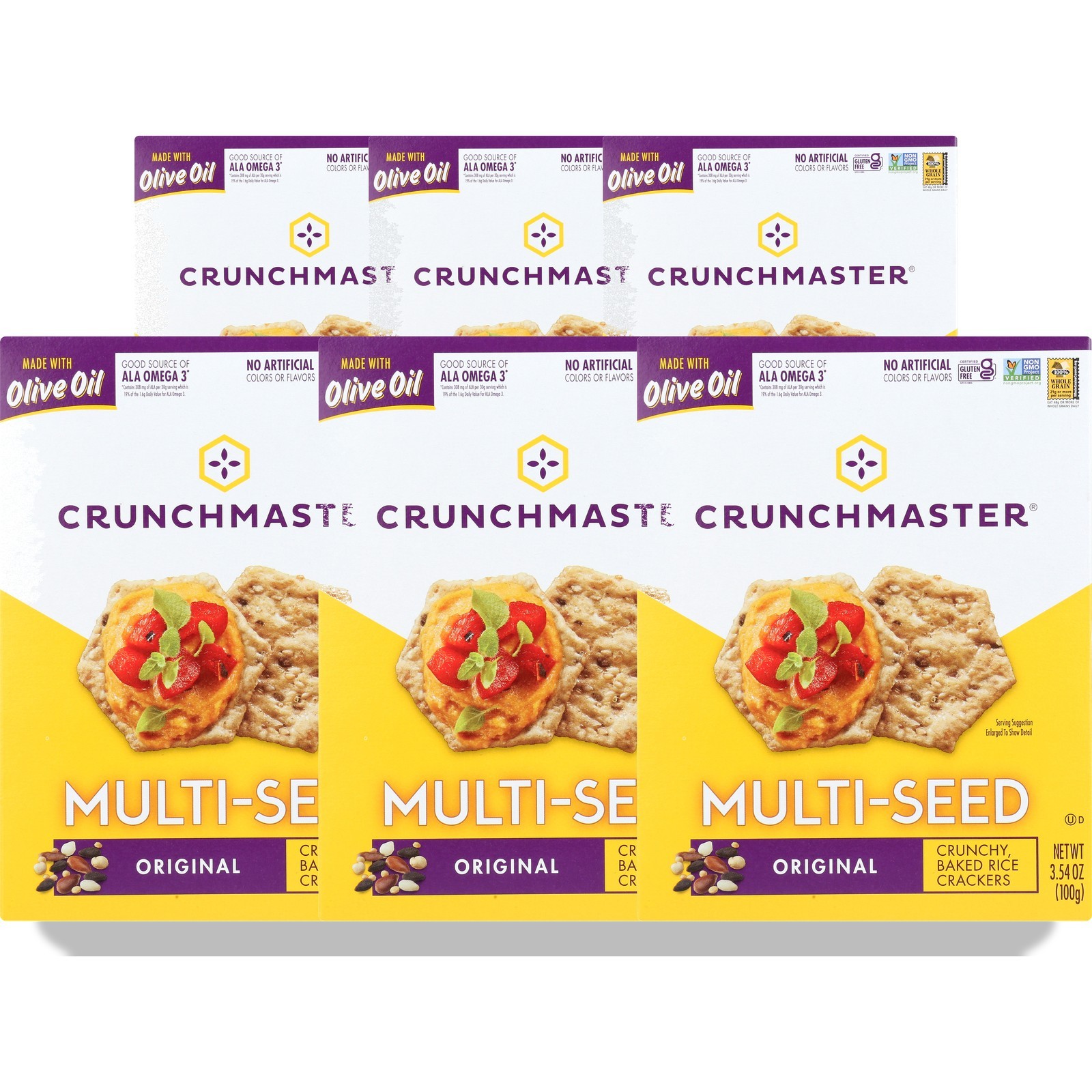 Crunchmaster Baked Rice Multi-Seed Crackers Original 3.54 Oz 6 Pack