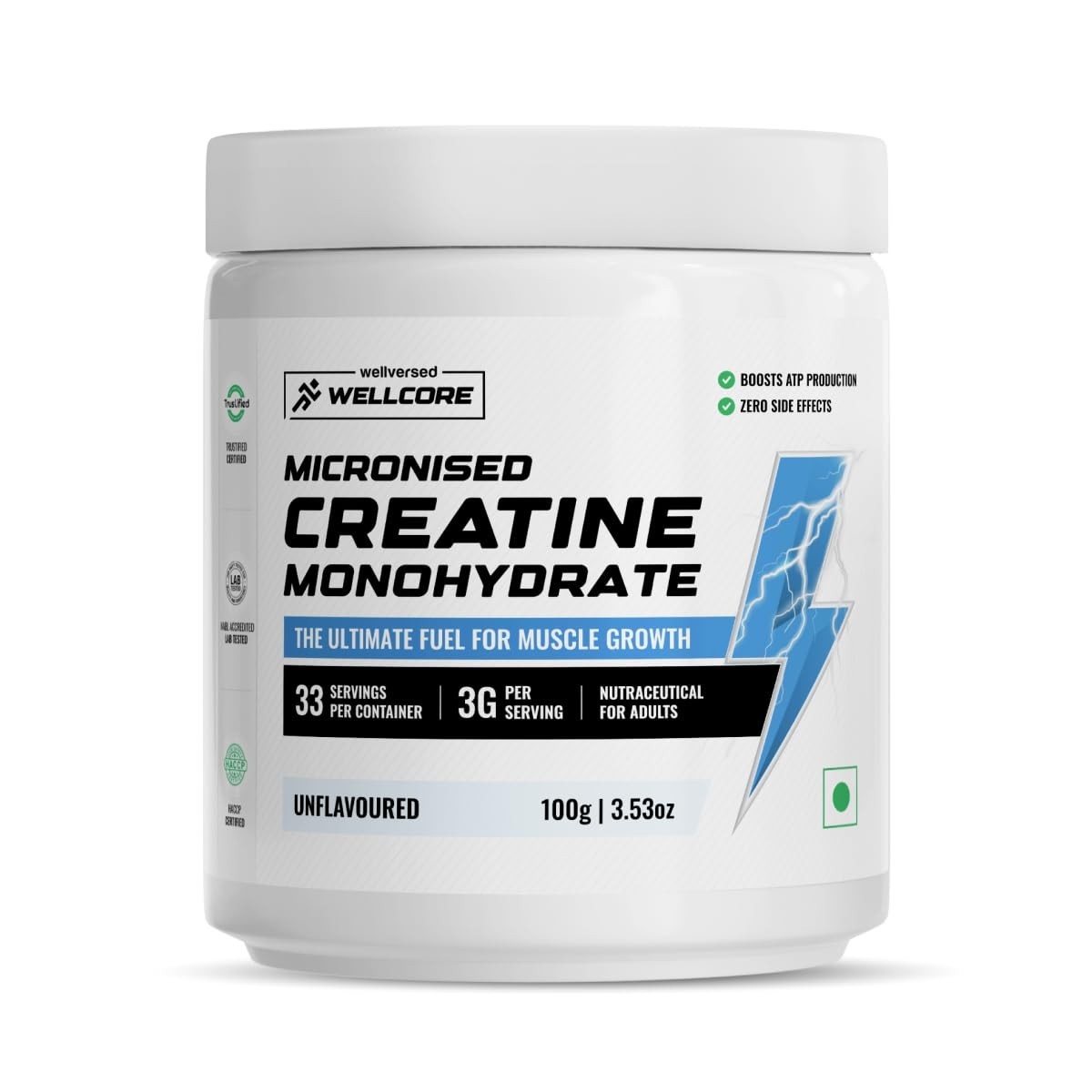 Pure Micronised Creatine Monohydrate (100G, 33 Servings) Lab Tested | Unflavoure