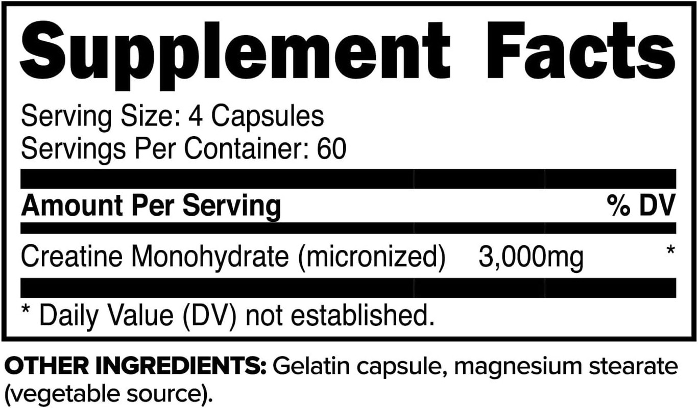 Creatine Monohydrate Capsules – 240 Capsules, 3,000Mg per Serving, Gluten Free a