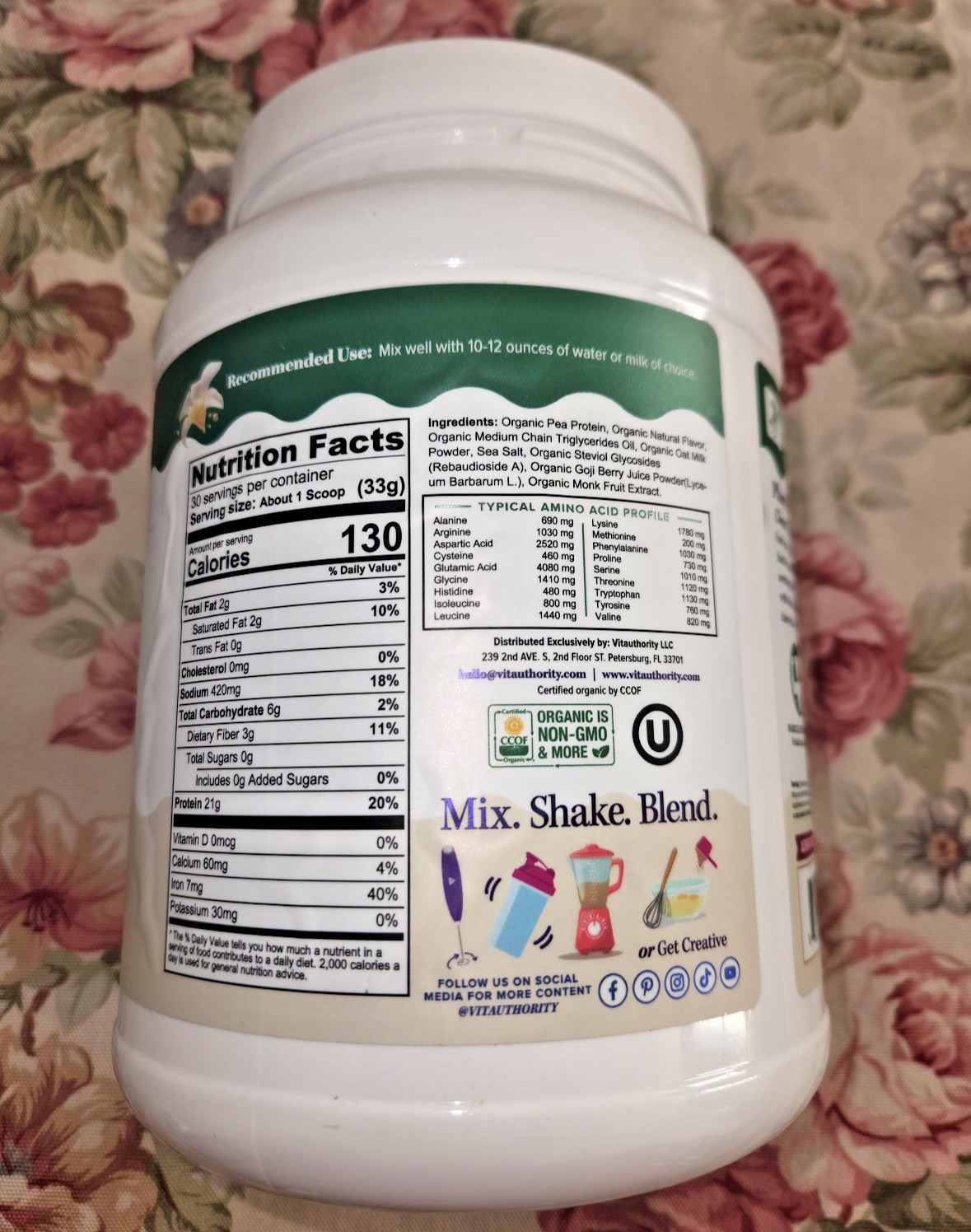 Organic Vita Plant Based Protein ~ Complete Vegan Protein Powder with BCAAs