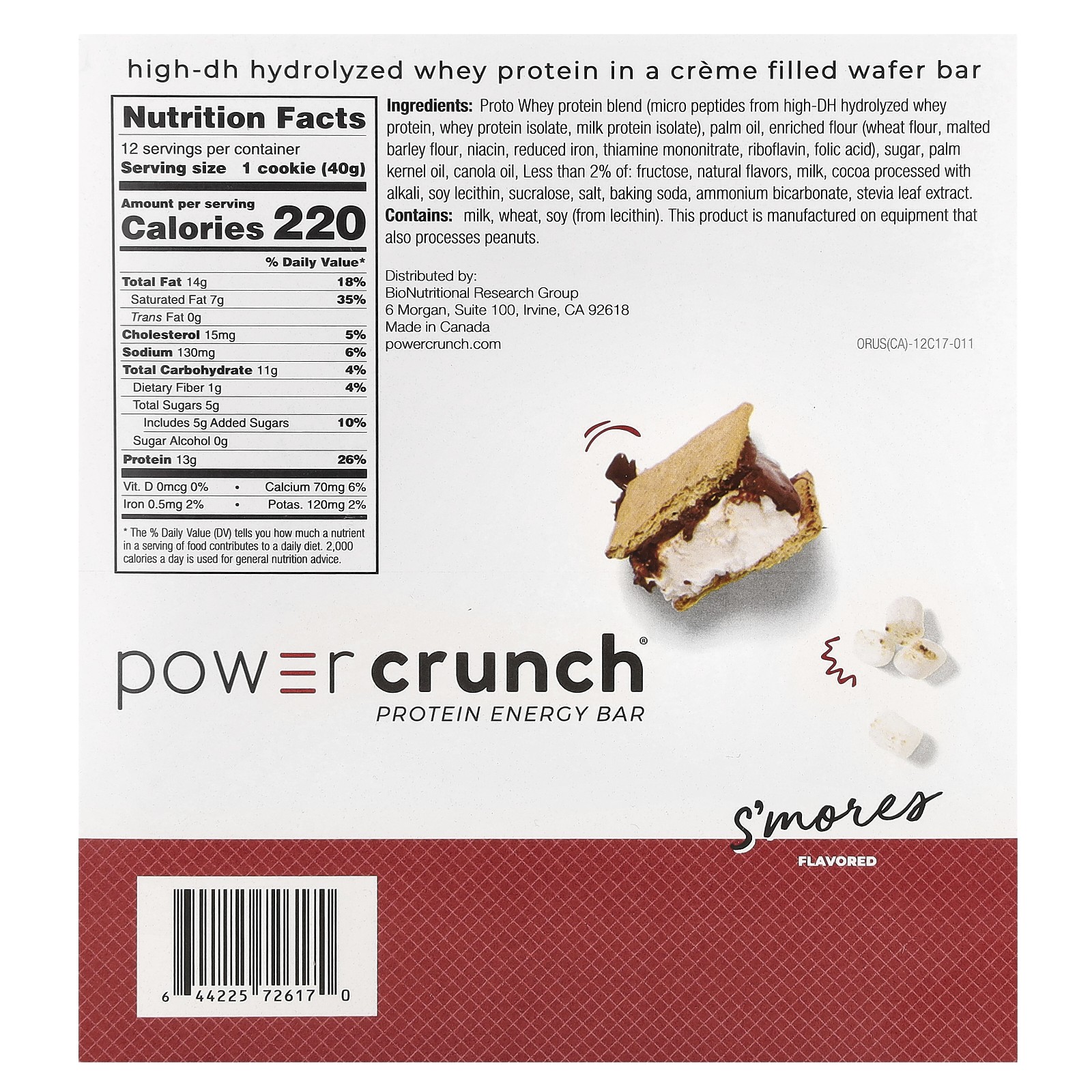 Power Crunch Protein Energy Bar, S’mores, 12 Bars, 1.4 oz (40 g) Each