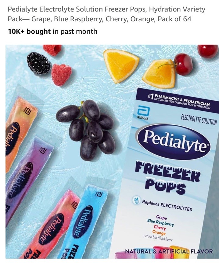 Pedialyte Freezer Pops Oral Electrolyte Solution Natural Assorted Flavors 16ct
