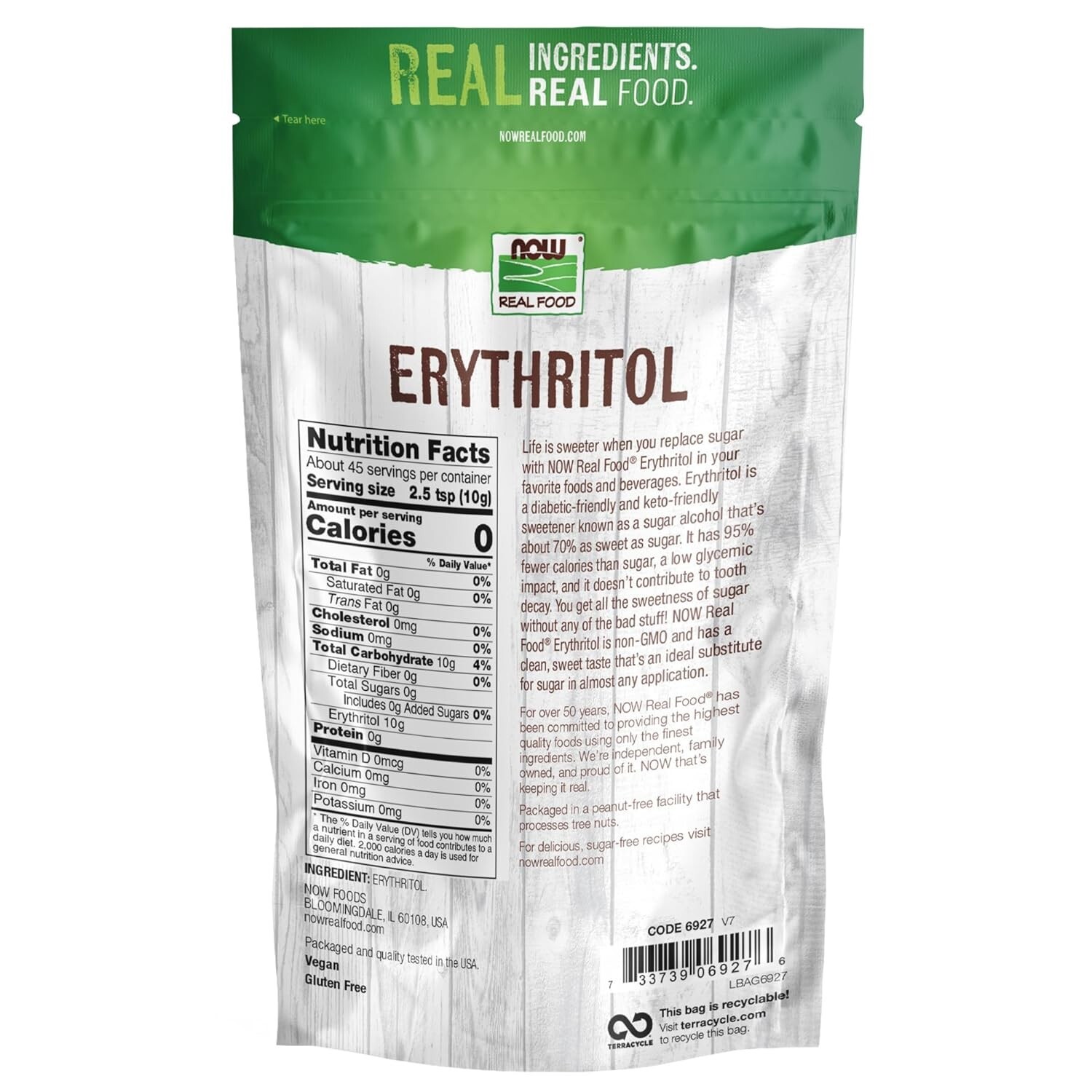 NOW Foods, Erythritol, Great-Tasting Sugar Replacement, Zero Cal (Exp.03/2027)