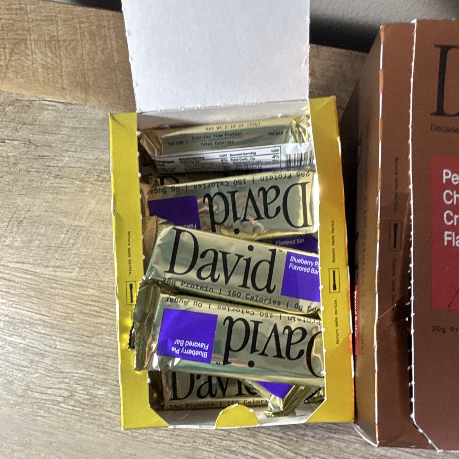 David Protein Bars Variety Pack Blueberry Pie & PB Choc Crunch 12 Ct GF SF