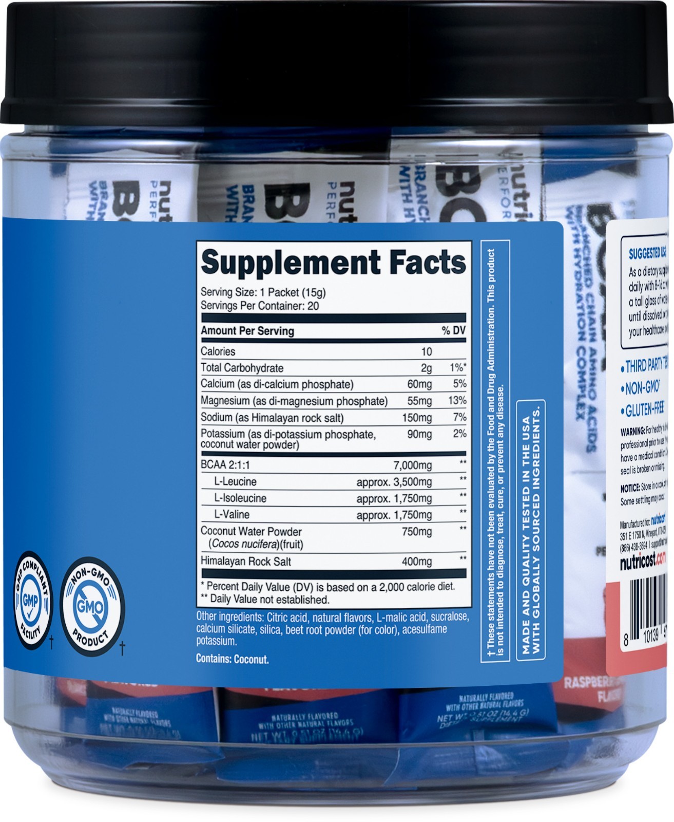 Nutricost BCAA+ Hydration Raspberry Lemonade (20 Stickpacks) – Gluten Free