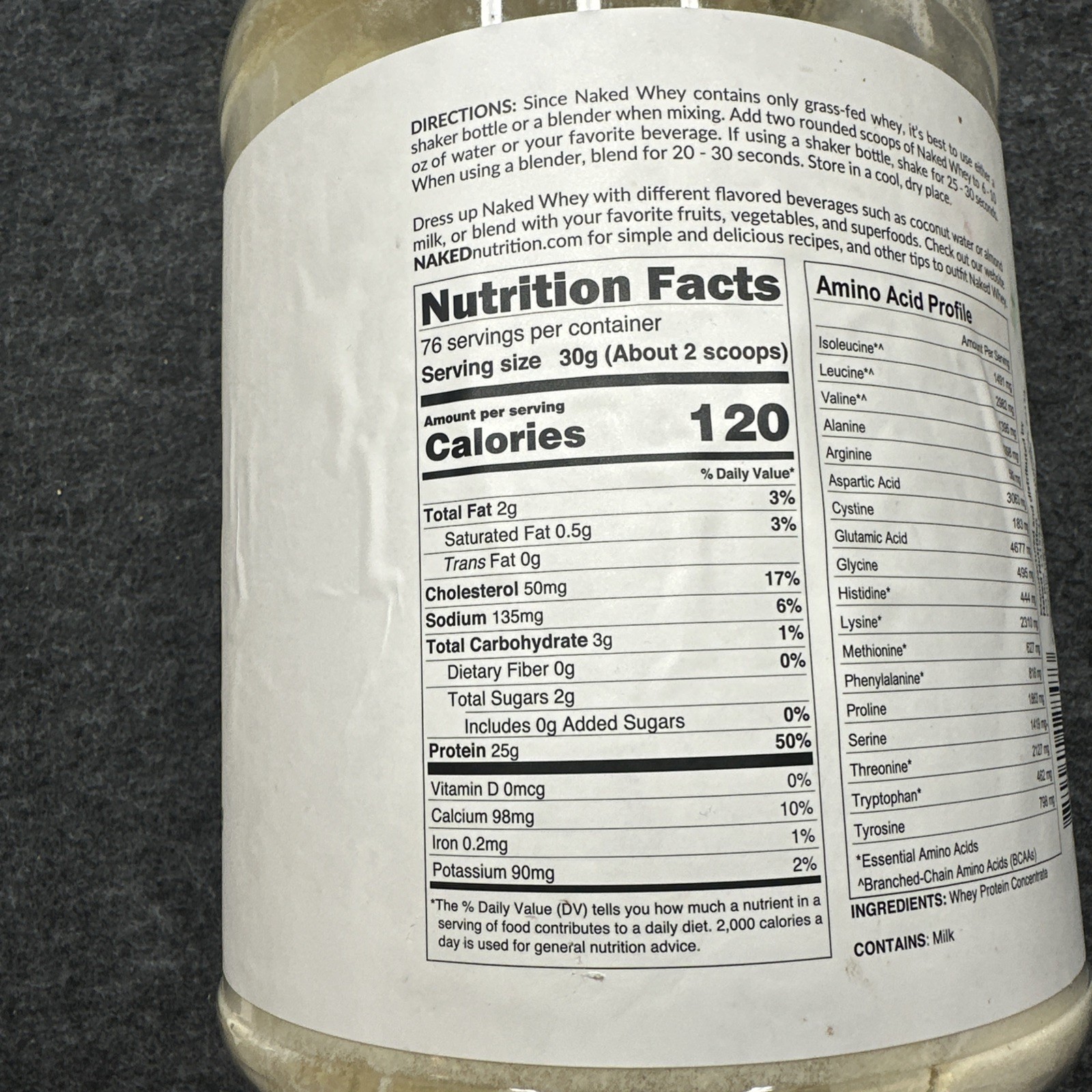 Naked Nutrition Unflavored Whey Protein Powder 5LB Grass Fed Non GMO NEW