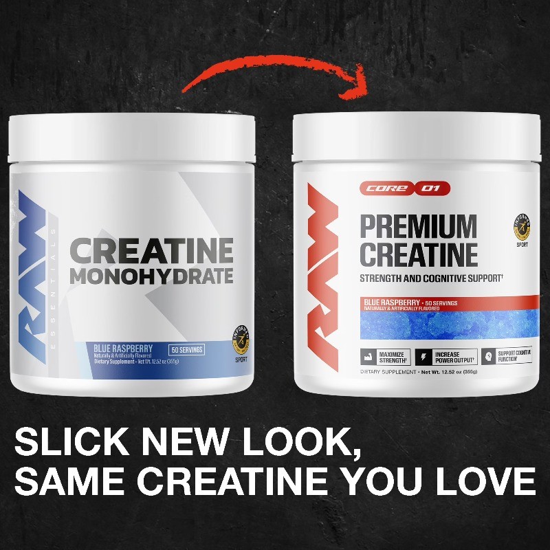 RAW Nutrition Essential 100% Pure Creatine Monohydrate Powder, 50 Servings