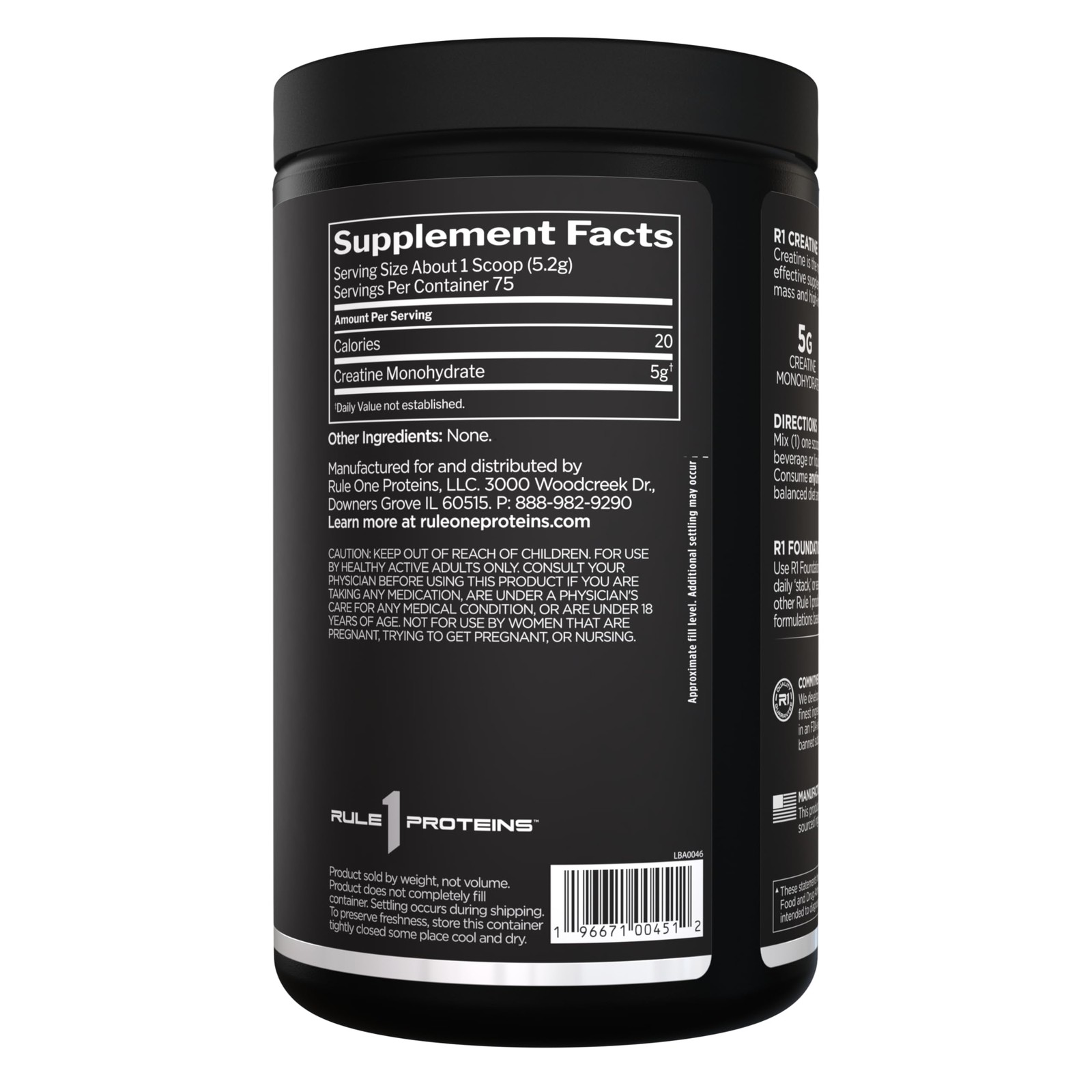 Rule 1 Proteins Creatine Powder Unflavored 75 Servings