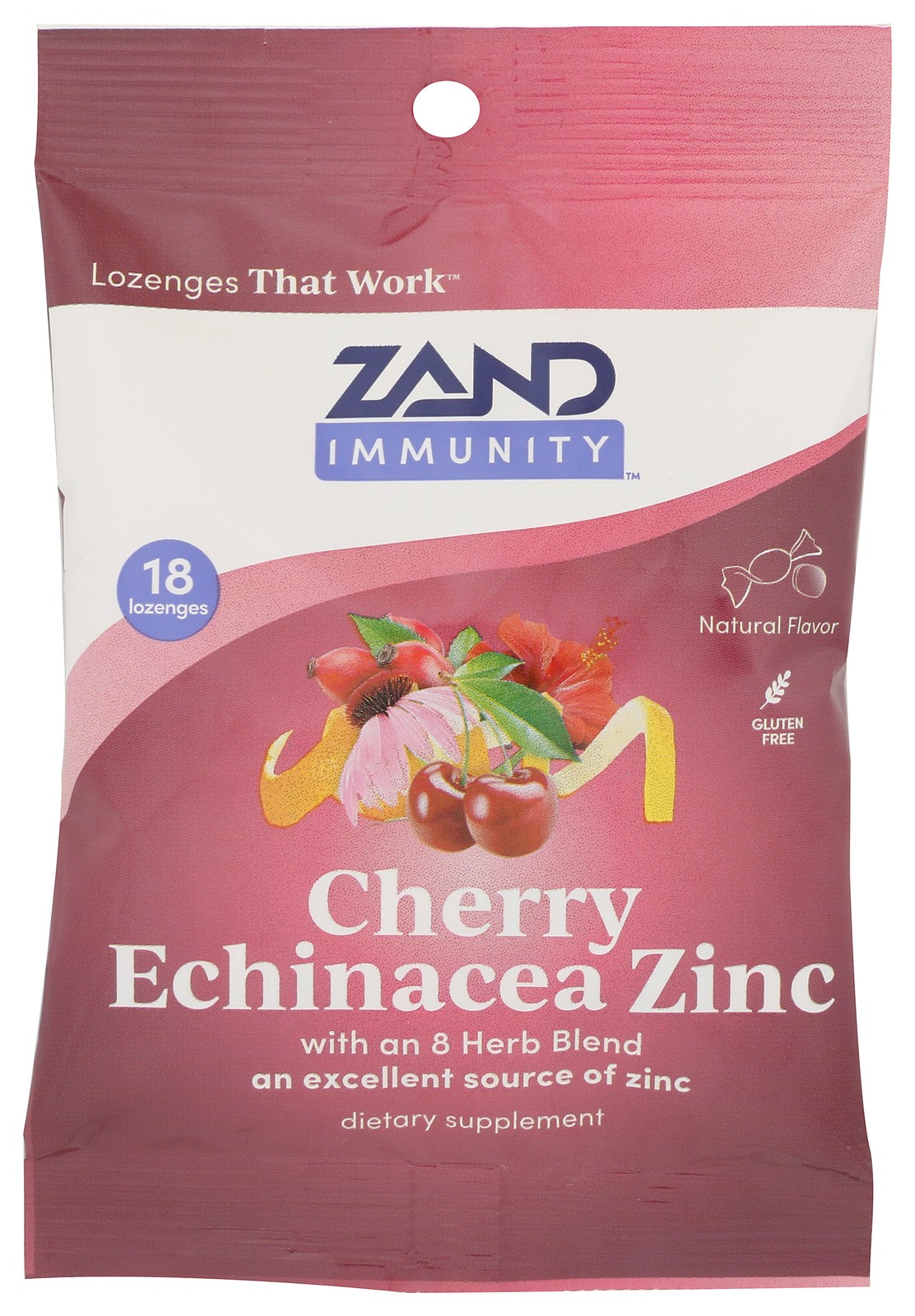 Cherry Echinacea Zinc Dietary Supplement Lozenges By Zand 18 Count 12 Pack