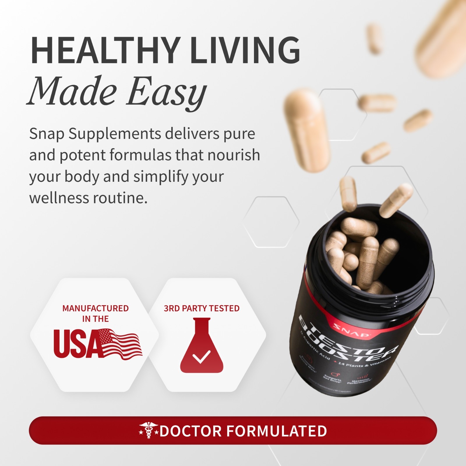 SNAP Testosterone Booster D-Aspartic Acid TongkatAli Endurance Energy Preworkout