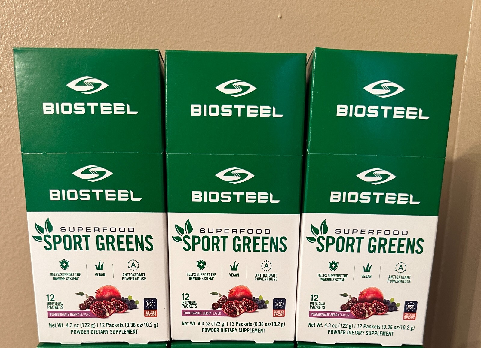 Lot of 3 Biosteel Superfood Sport Greens Packets 12 Packets Pomegranate Berry
