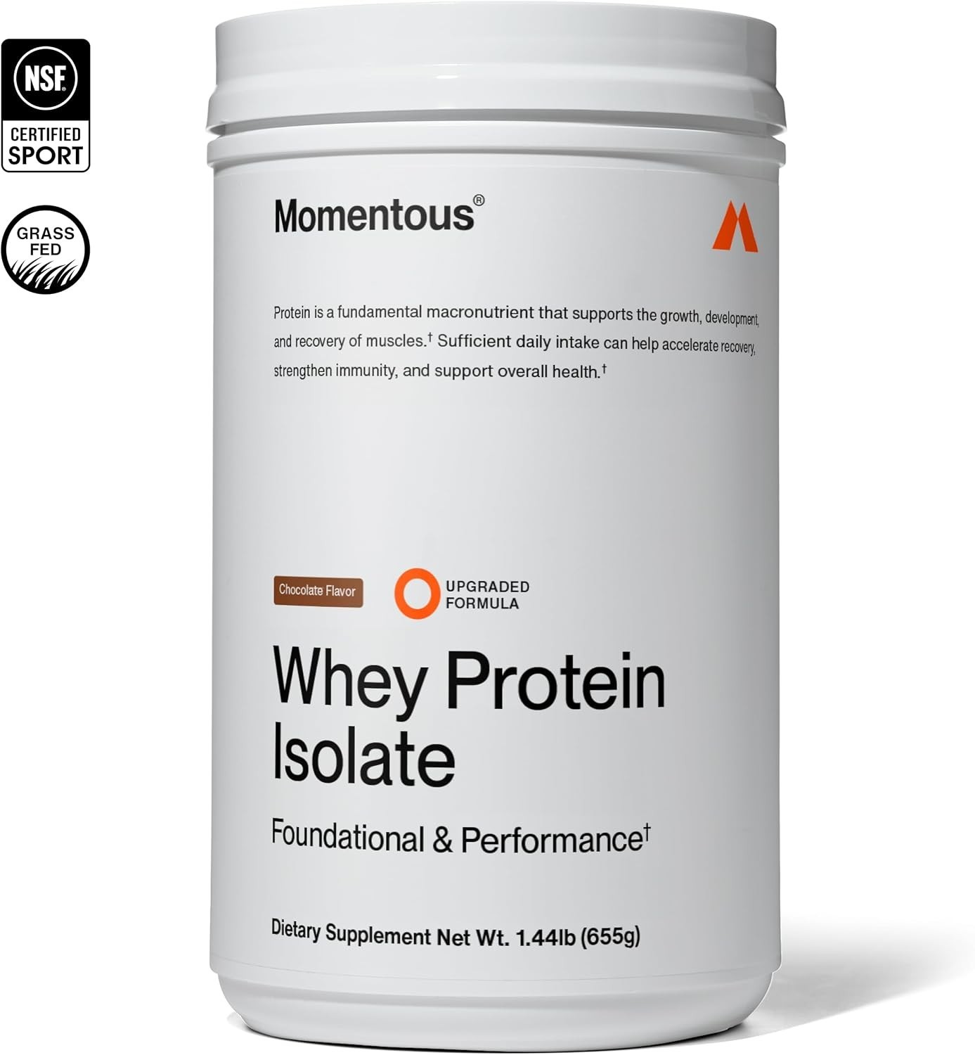 Momentous Grass-Fed Whey Protein Powder 20g Isolate NSF Certified Sport
